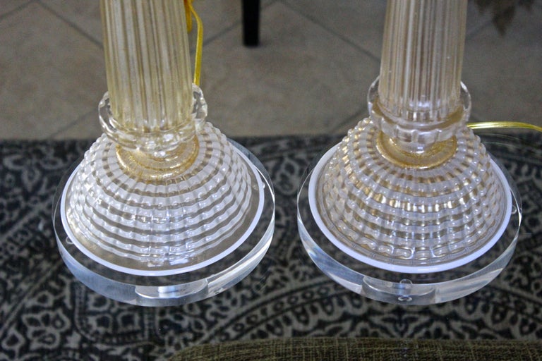 Pair of Barovier Murano Gold White Column Table Lamps For Sale 1