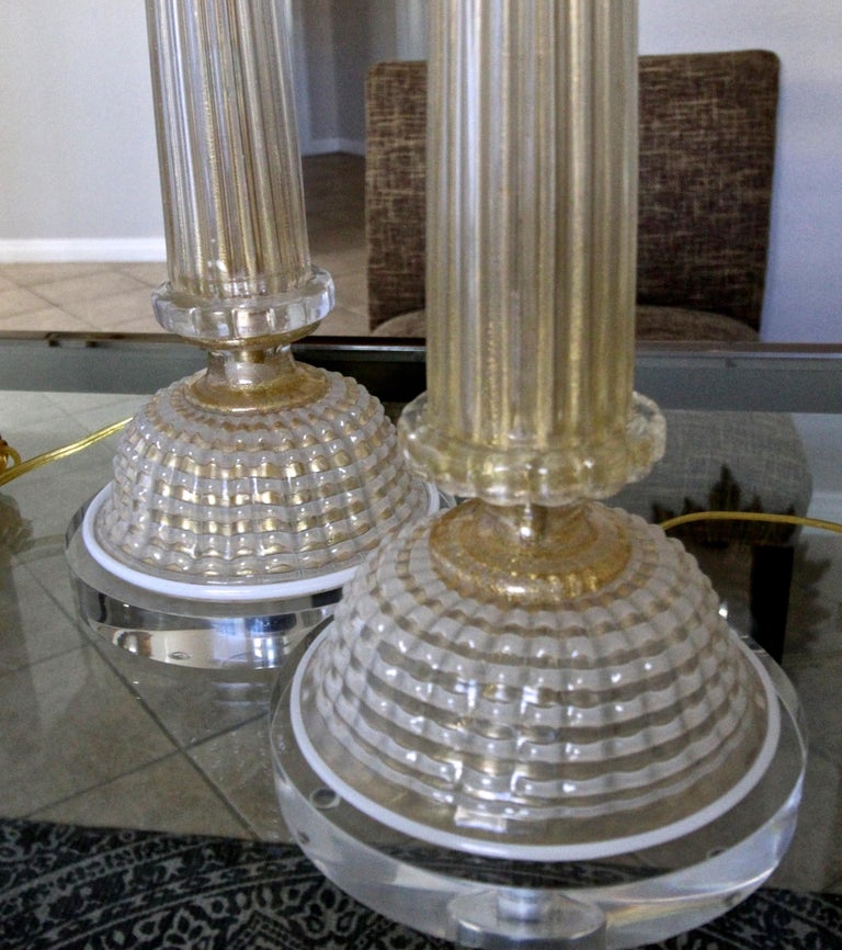 Pair of Barovier Murano Gold White Column Table Lamps For Sale 2