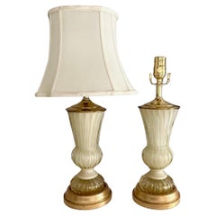 Paire de lampes de bureau Barovier Murano blanc et or