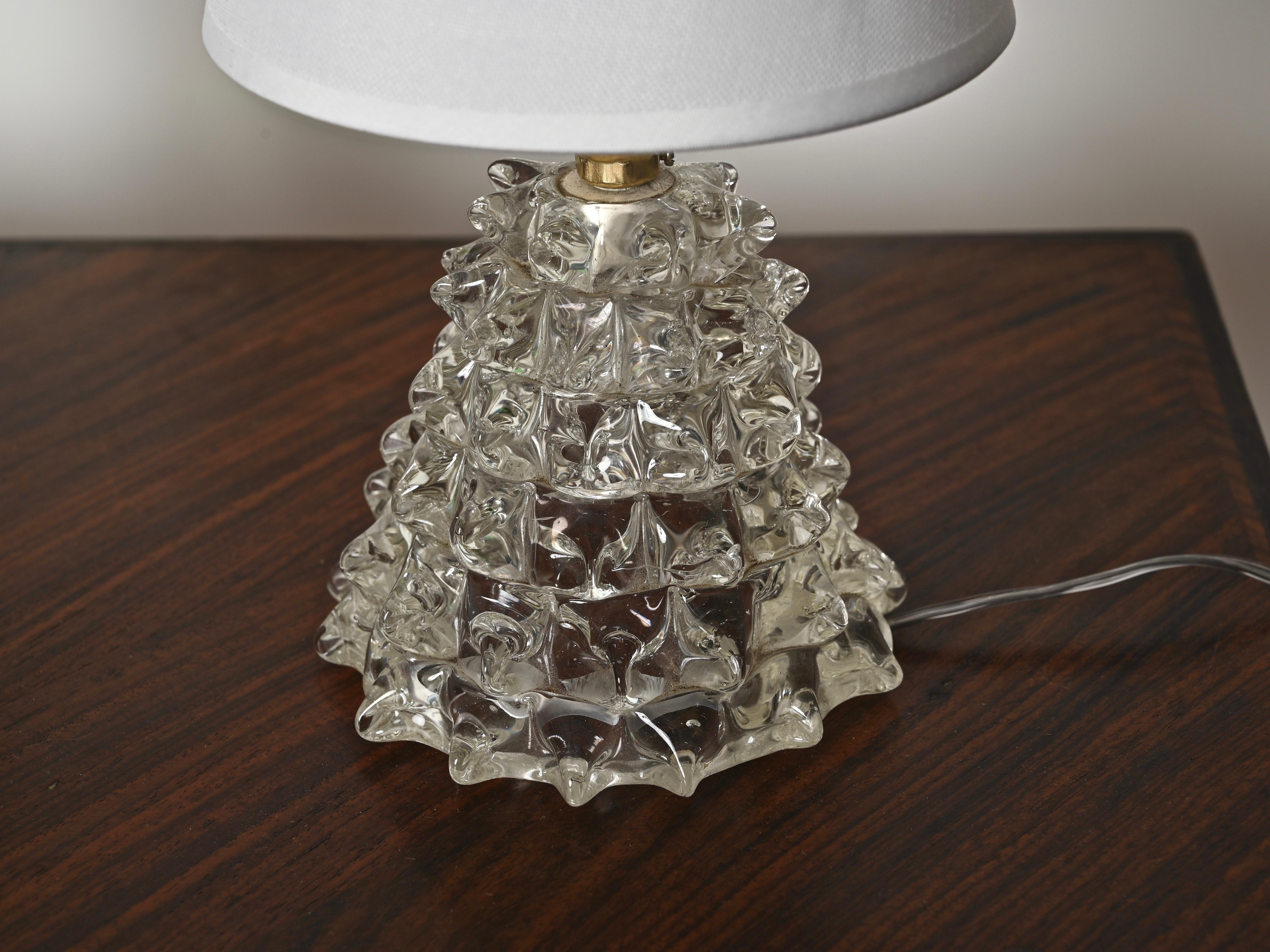 Pair of Barovier Murano Rostrato Glass and Brass Table Lamps, Italy 1940s For Sale 3