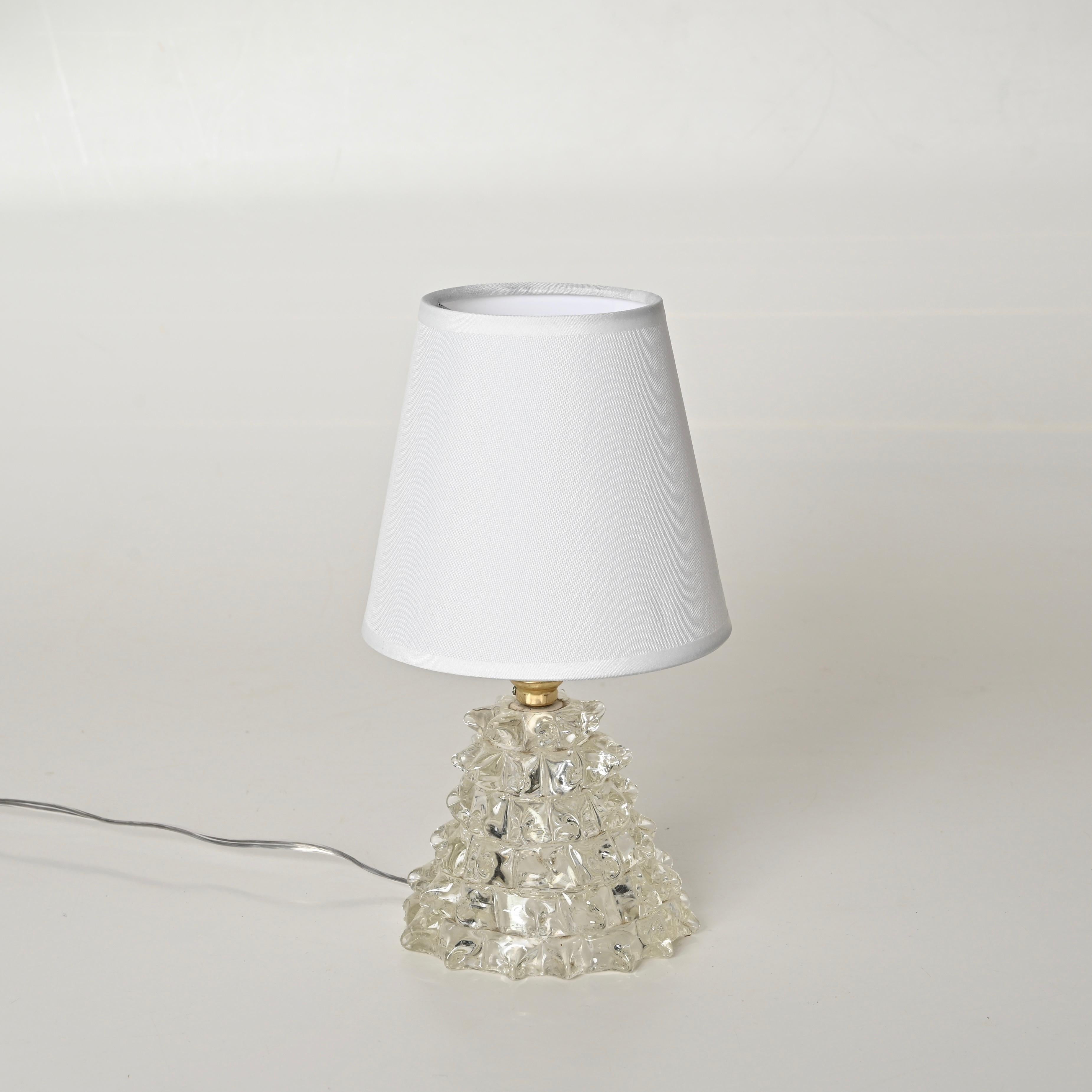 Pair of Barovier Murano Rostrato Glass and Brass Table Lamps, Italy 1940s For Sale 4