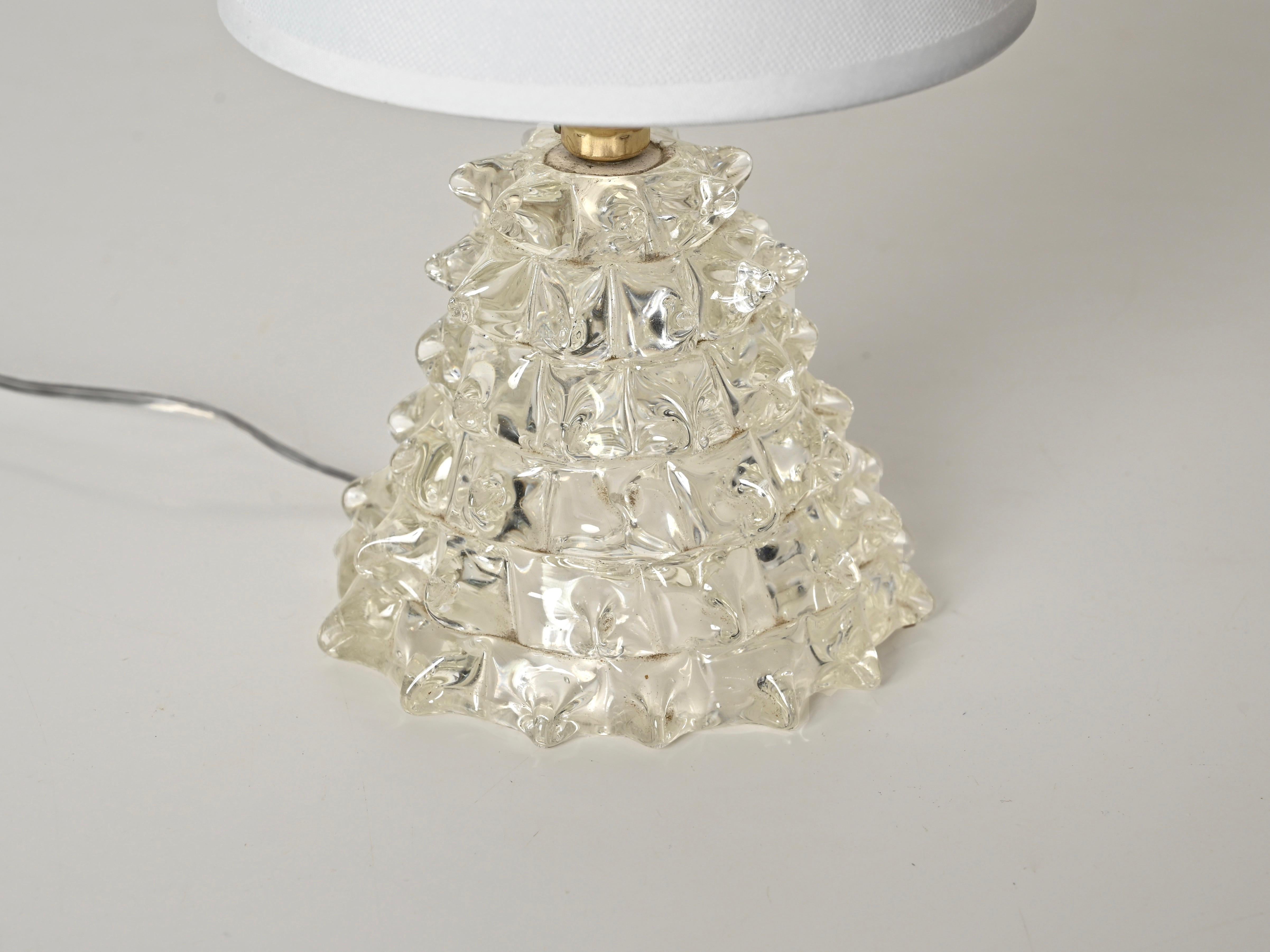 Pair of Barovier Murano Rostrato Glass and Brass Table Lamps, Italy 1940s For Sale 5