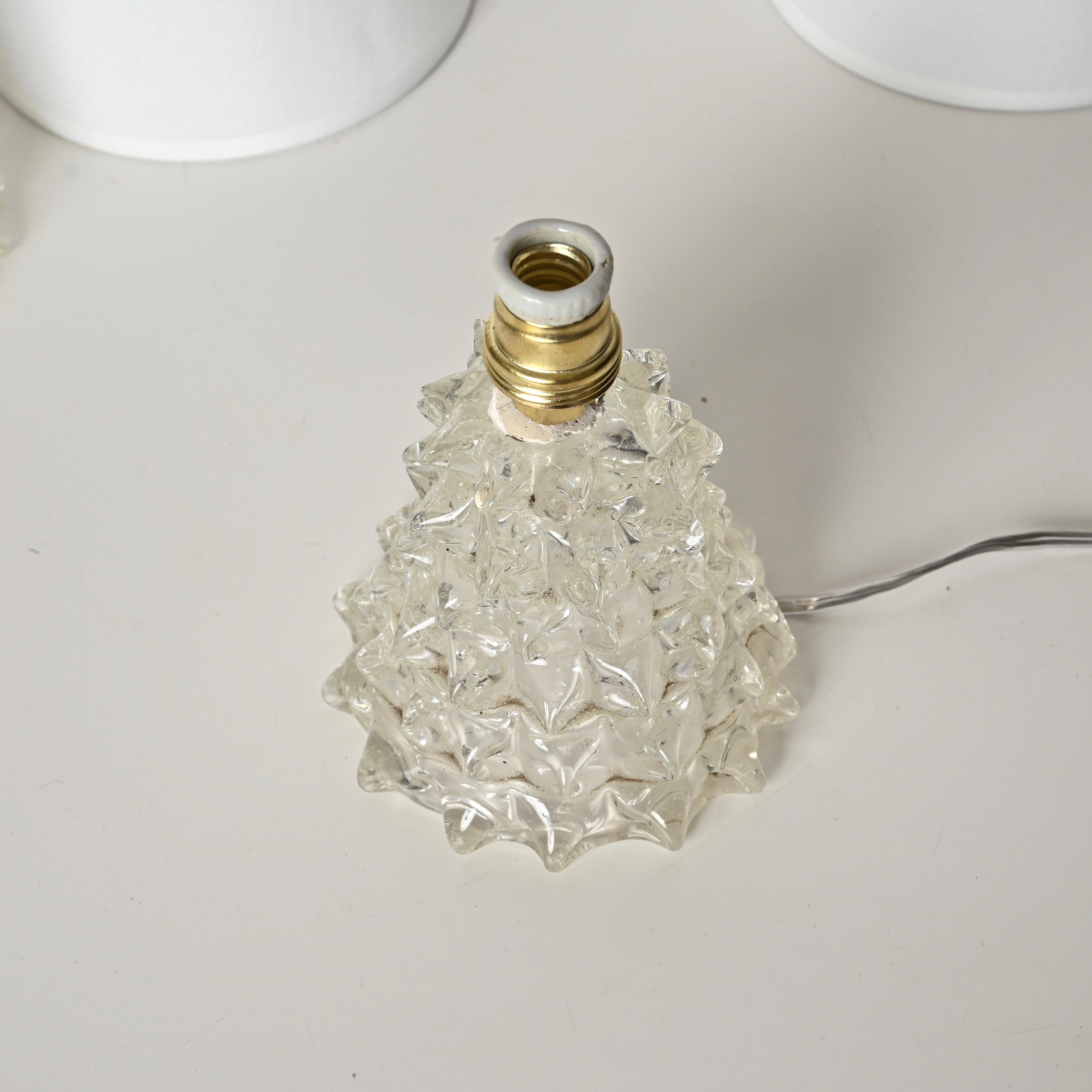 Pair of Barovier Murano Rostrato Glass and Brass Table Lamps, Italy 1940s For Sale 7