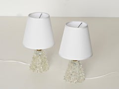 Pair of Barovier Murano Rostrato Glass and Brass Table Lamps, Italy 1940s