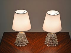 Pair of Barovier Murano Rostrato Glass and Brass Table Lamps, Italy 1940s