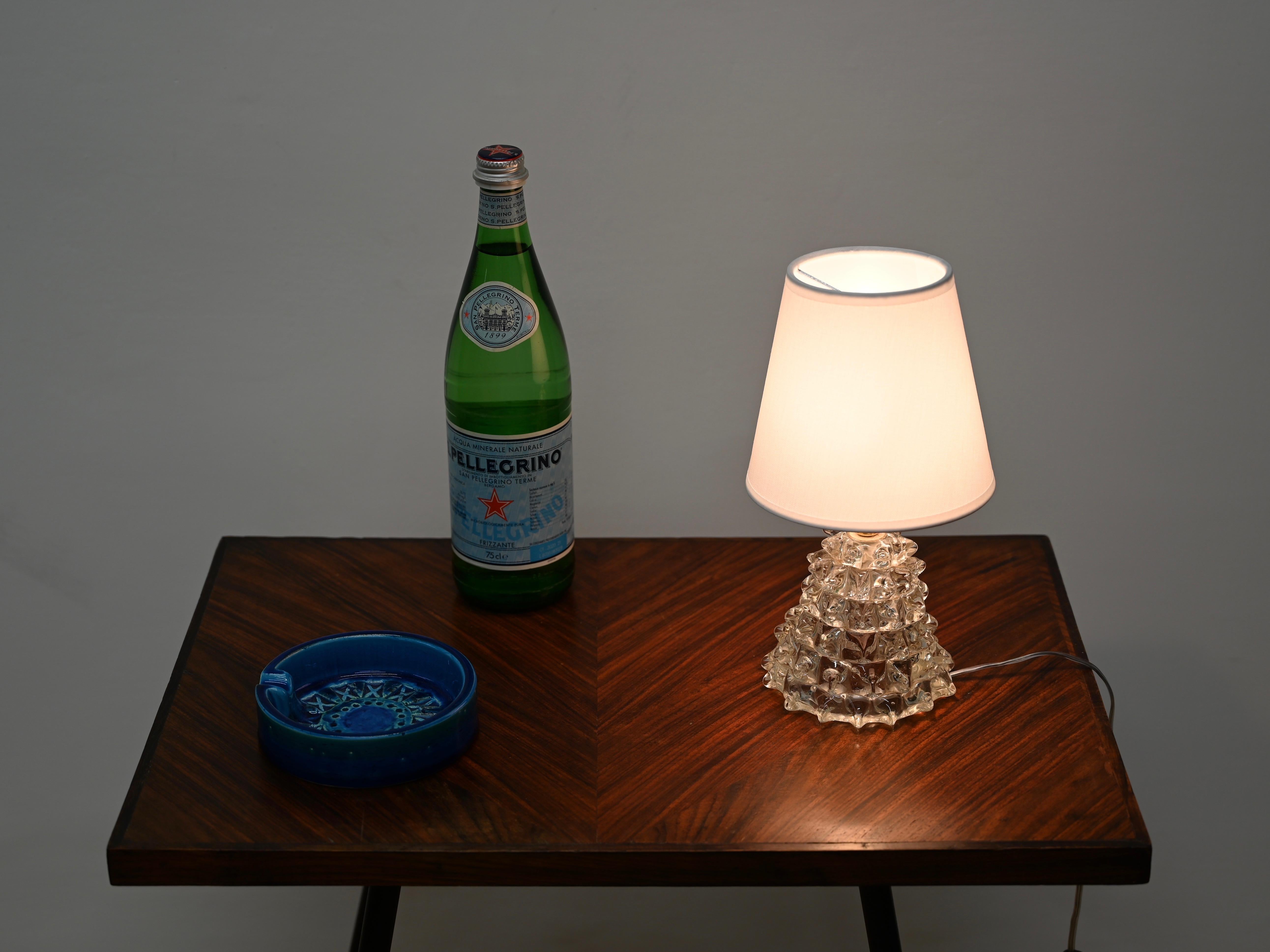 Mid-Century Modern Pair of Barovier Murano Rostrato Glass and Brass Table Lamps, Italy 1940s For Sale