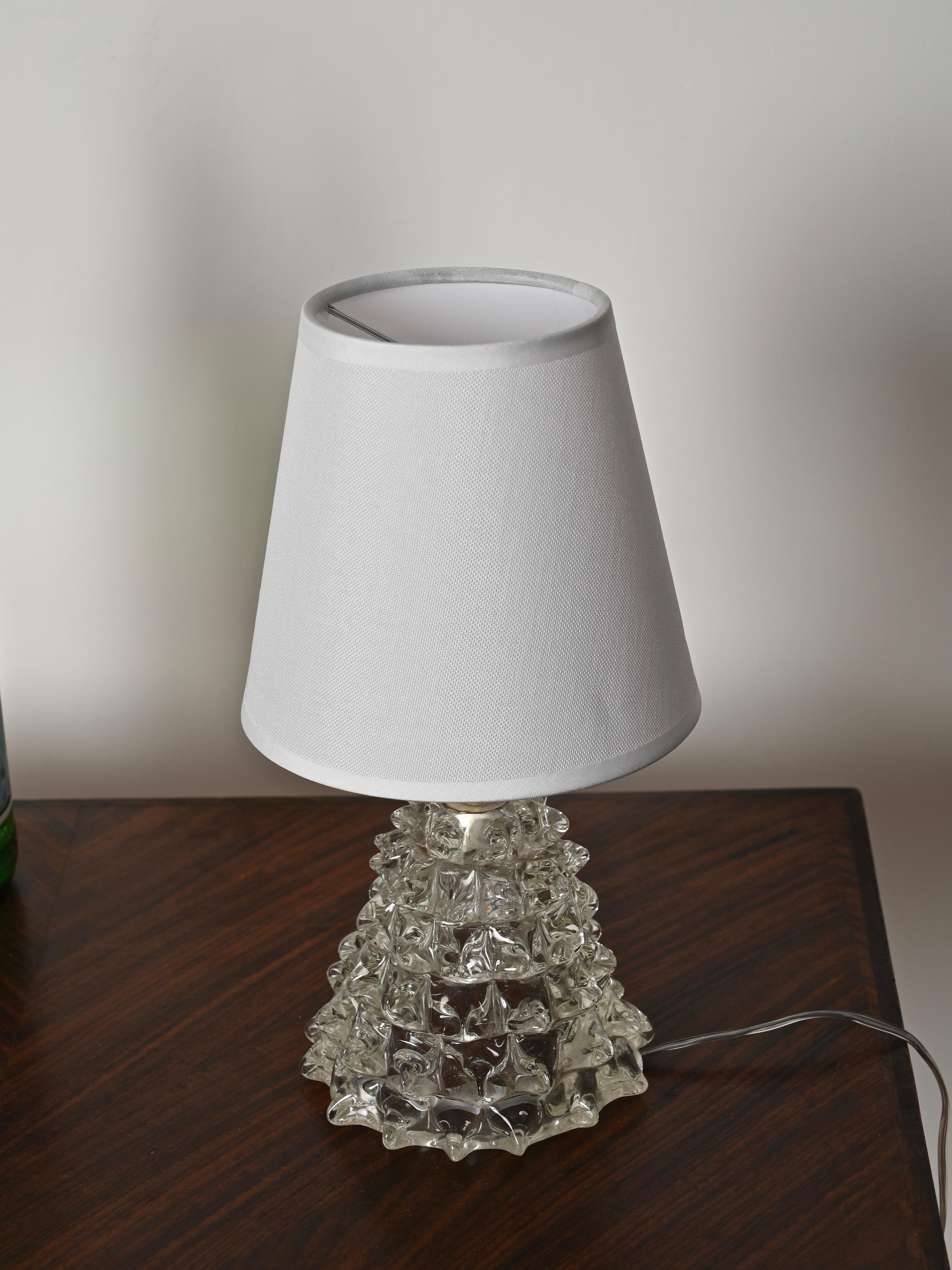 Mid-20th Century Pair of Barovier Murano Rostrato Glass and Brass Table Lamps, Italy 1940s For Sale