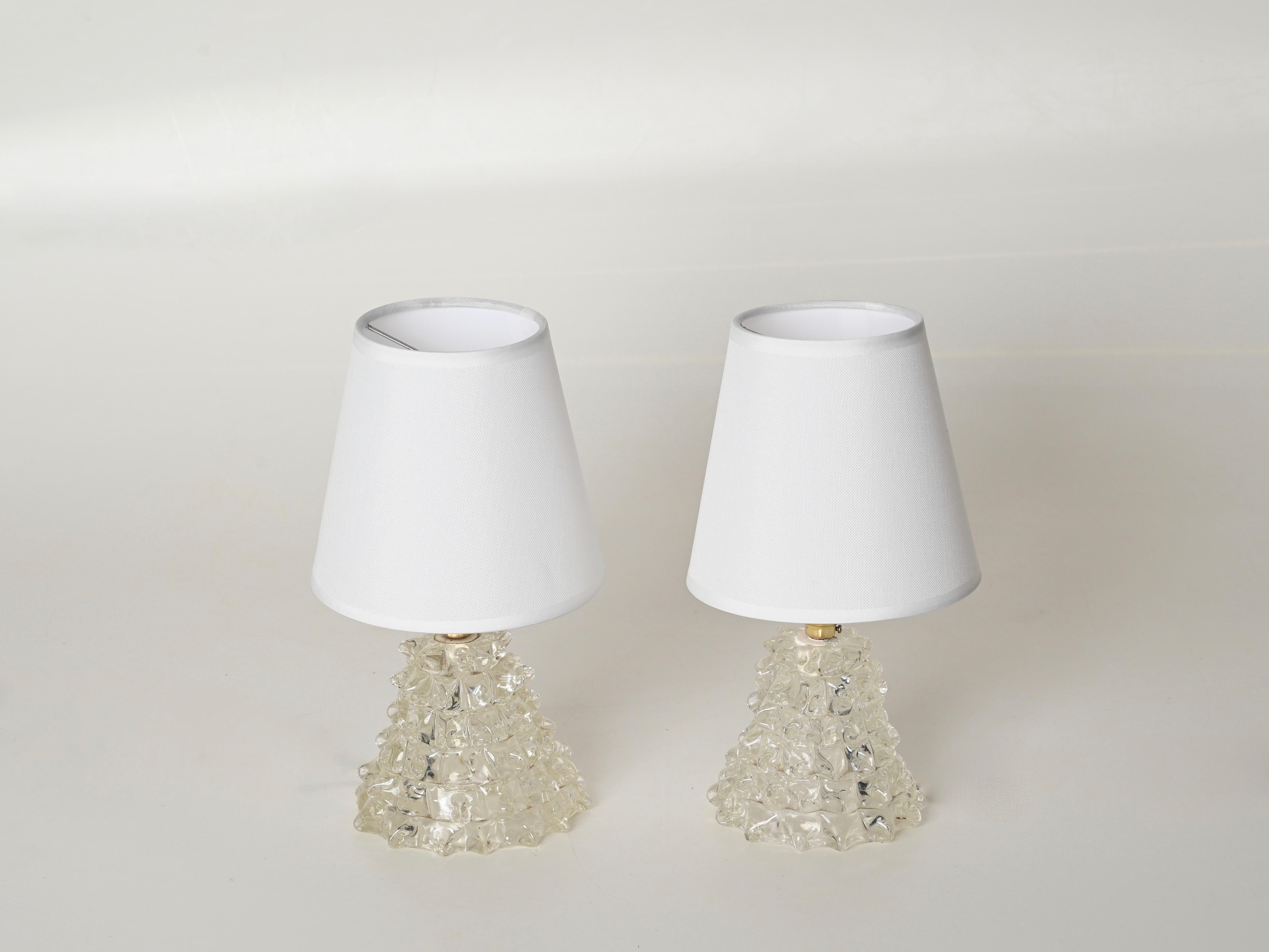 Pair of Barovier Murano Rostrato Glass and Brass Table Lamps, Italy 1940s For Sale 2