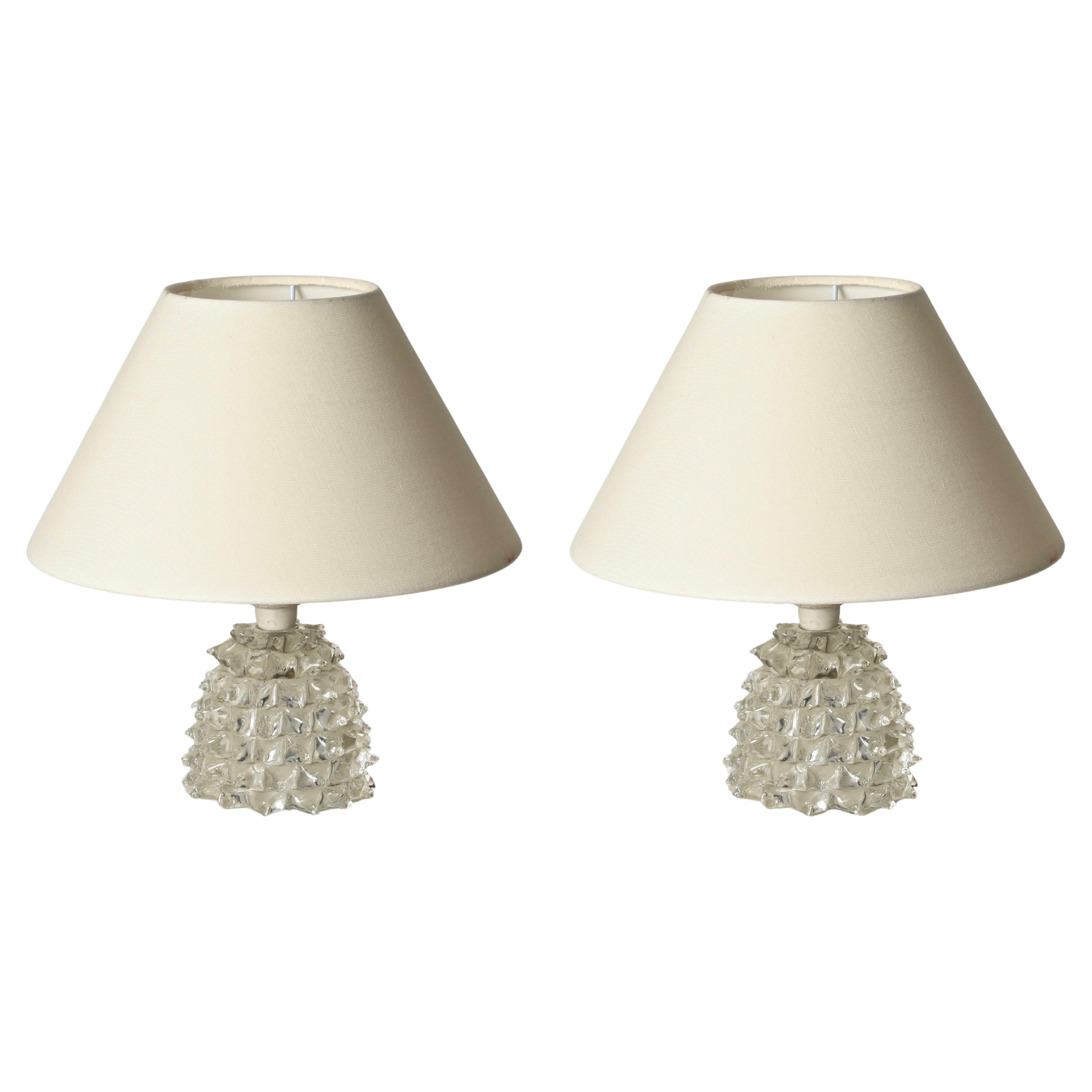Paar Barovier Murano Rostrato-Tischlampen aus Glas und Messing, Italien 1940er Jahre im Angebot