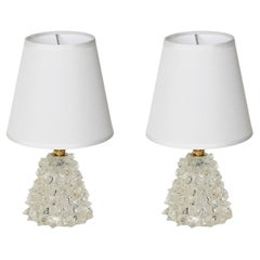 Pair of Barovier Murano Rostrato Glass and Brass Table Lamps, Italy 1940s