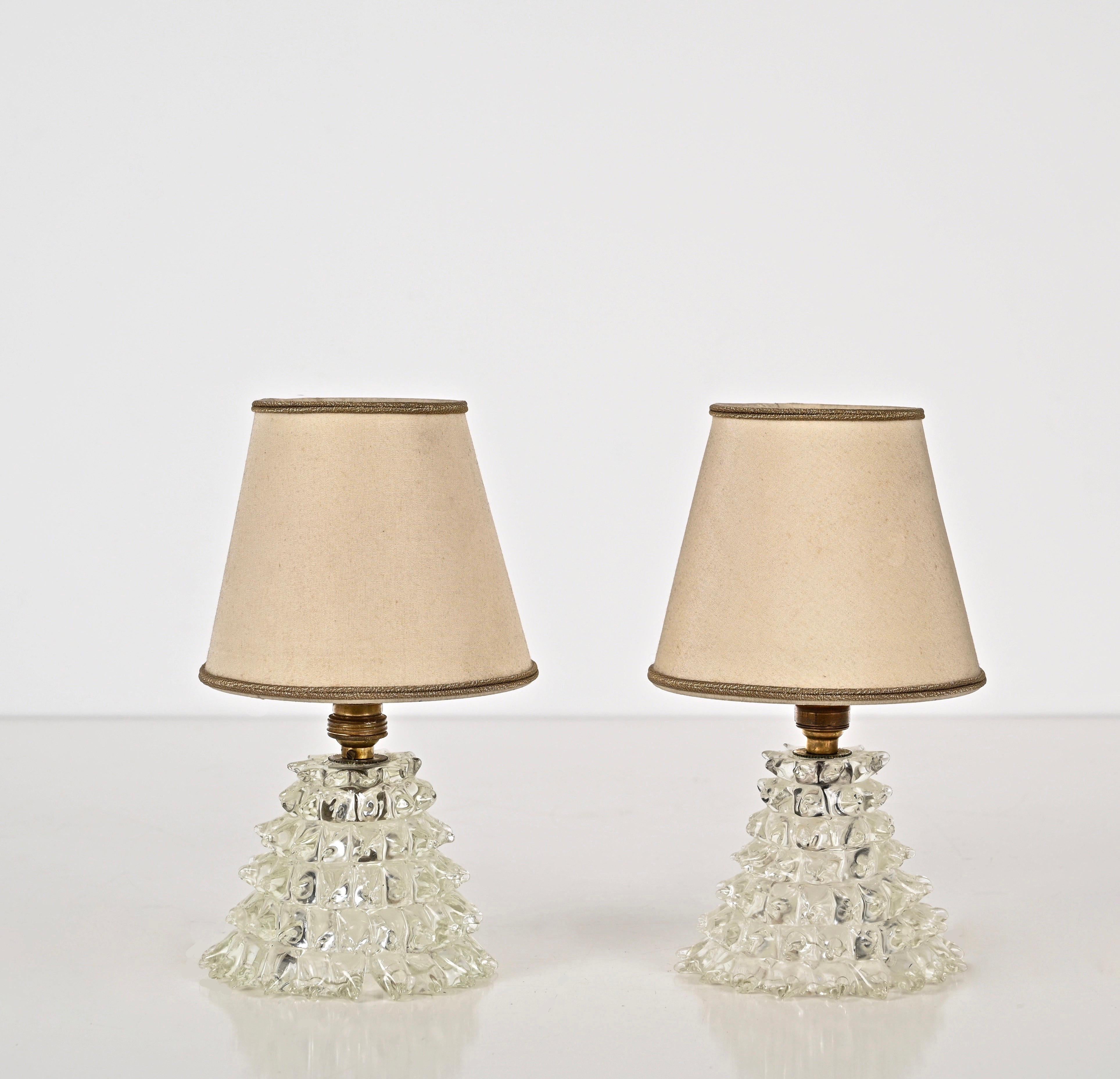 Pair of Barovier Murano Rostrato Glass and Brass Table Lamps, Italy 1950s For Sale 6