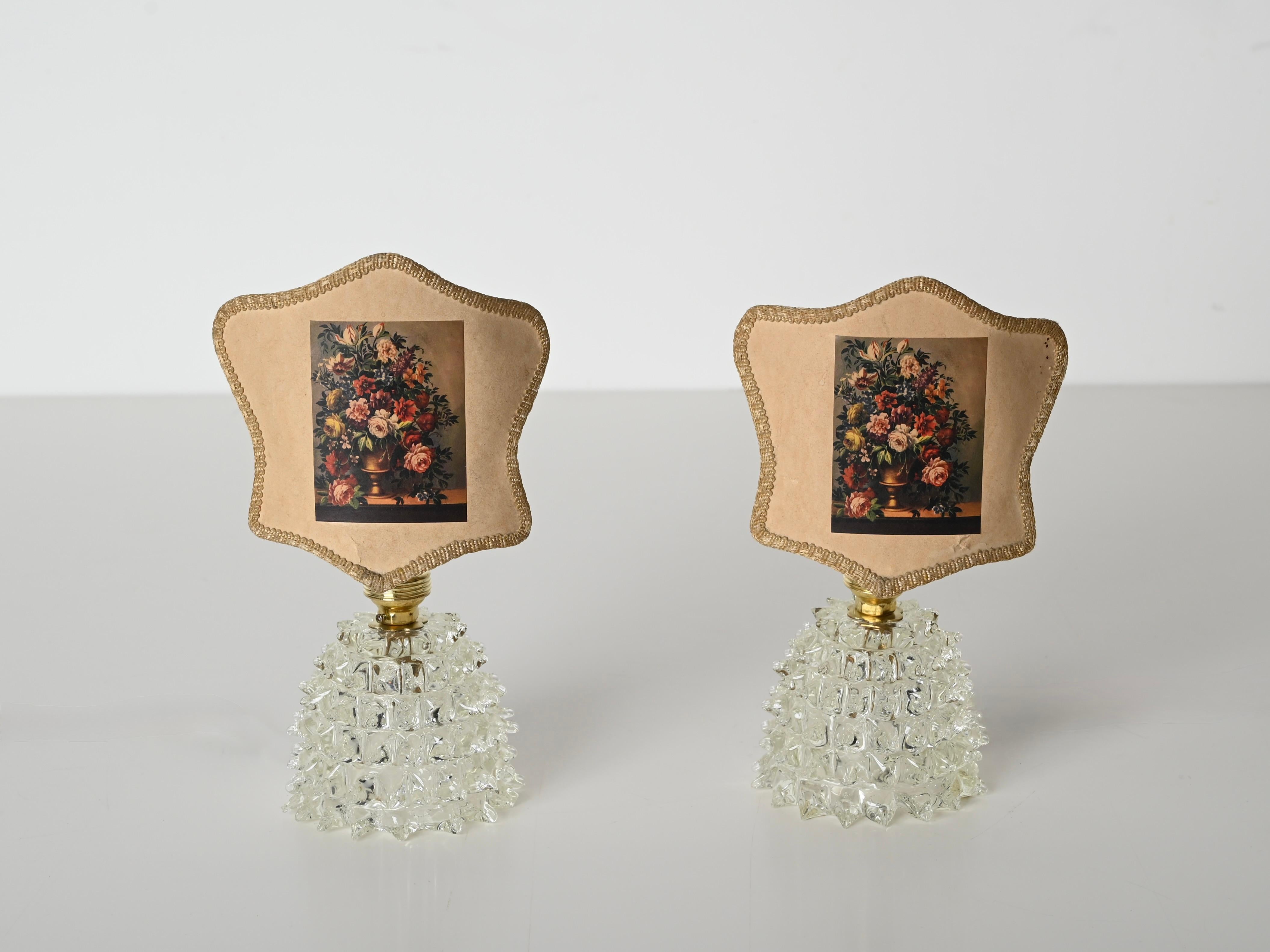 Paar Barovier Murano Rostrato-Tischlampen aus Glas und Messing, Italien 1950er Jahre (Italienisch)