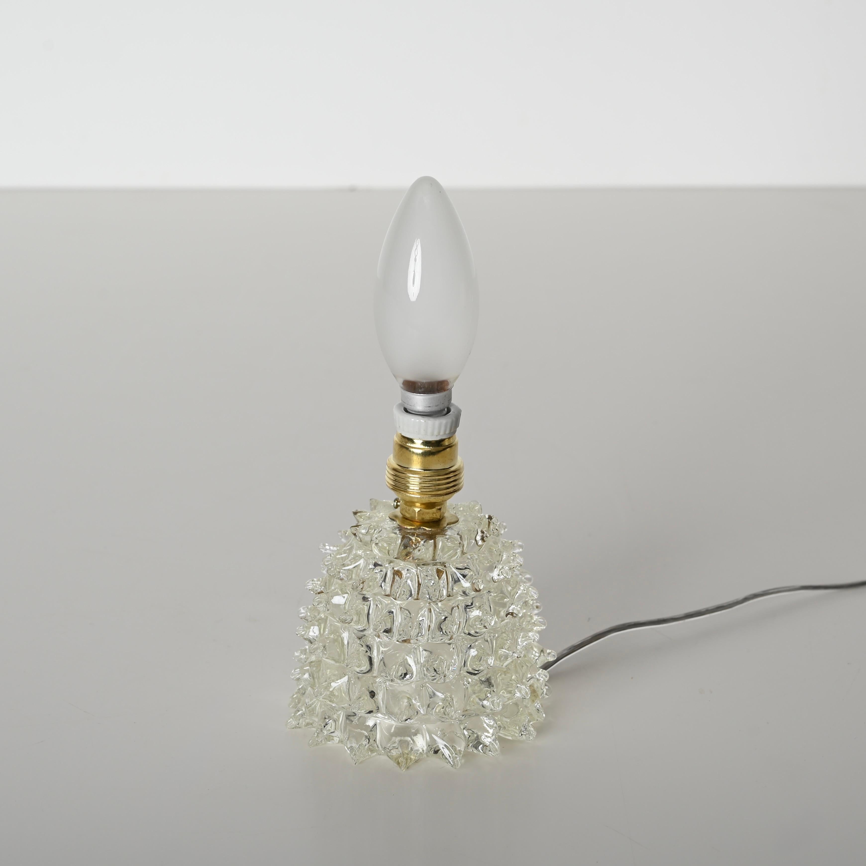 Paar Barovier Murano Rostrato-Tischlampen aus Glas und Messing, Italien 1950er Jahre 2