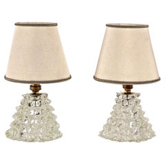 Vintage Pair of Barovier Murano Rostrato Glass and Brass Table Lamps, Italy 1950s