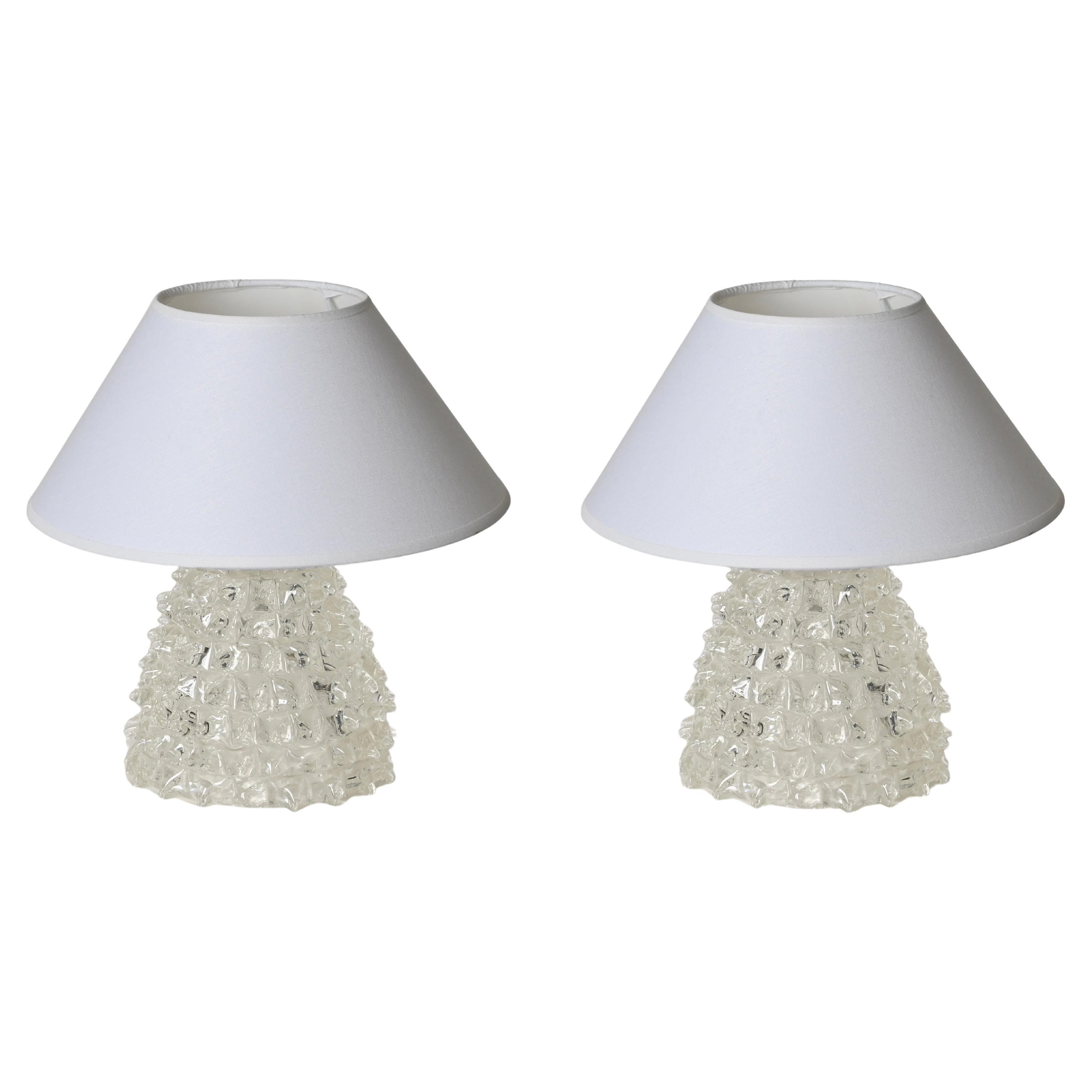 Pair of Barovier Murano Rostrato Glass Table Lamps, Italy 1940s
