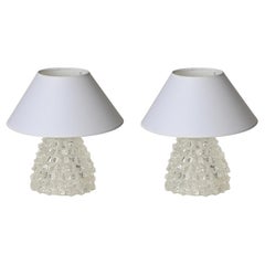 Pair of Barovier Murano Rostrato Glass Table Lamps, Italy 1940s