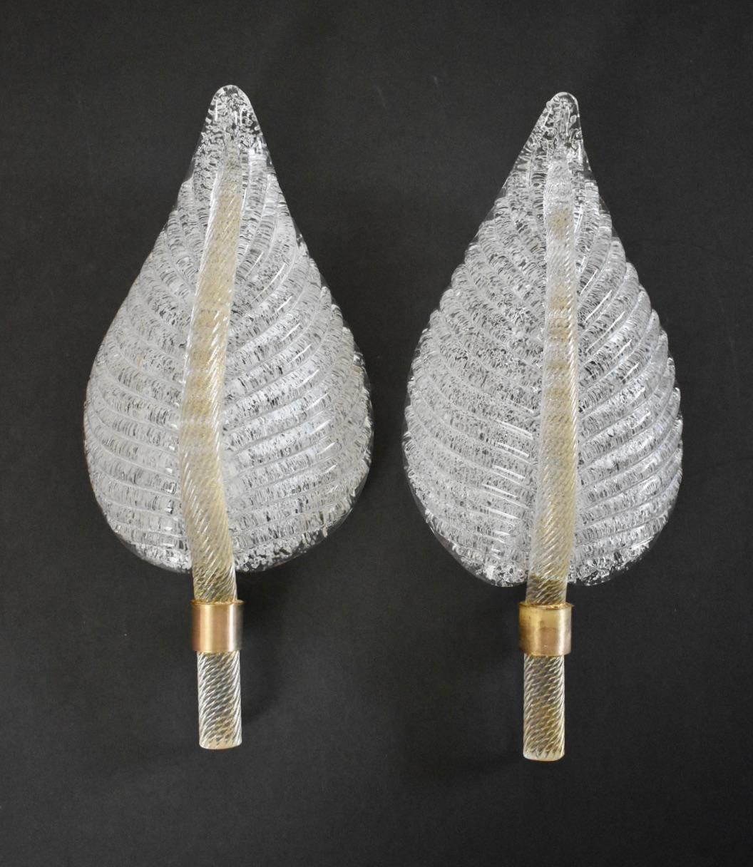Pair of Barovier Murano Rugiadoso Leaf Wall Sconces For Sale 4