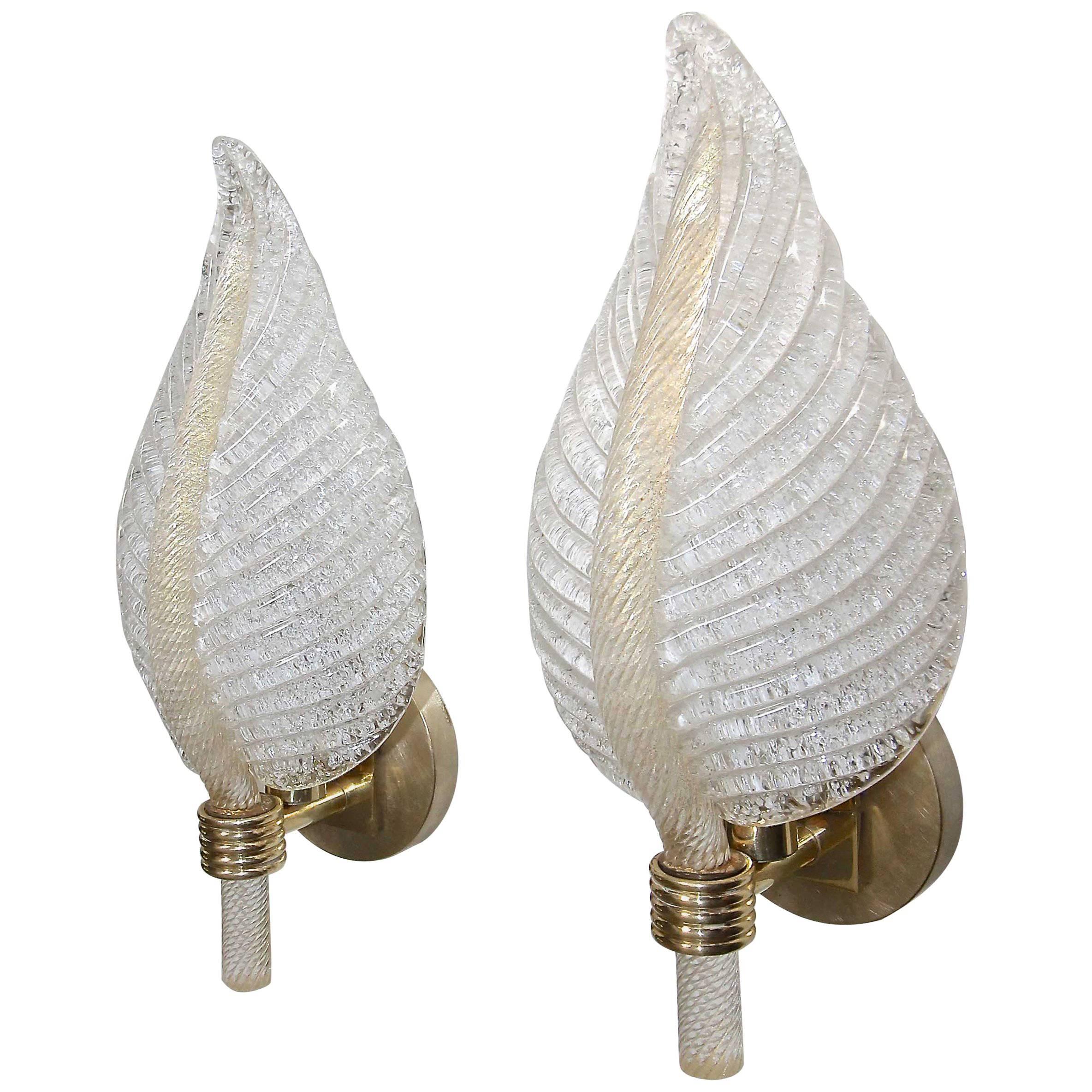 Pair of Barovier Murano Rugiadoso Leaf Wall Sconces For Sale