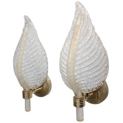 Pair of Barovier Murano Rugiadoso Leaf Wall Sconces