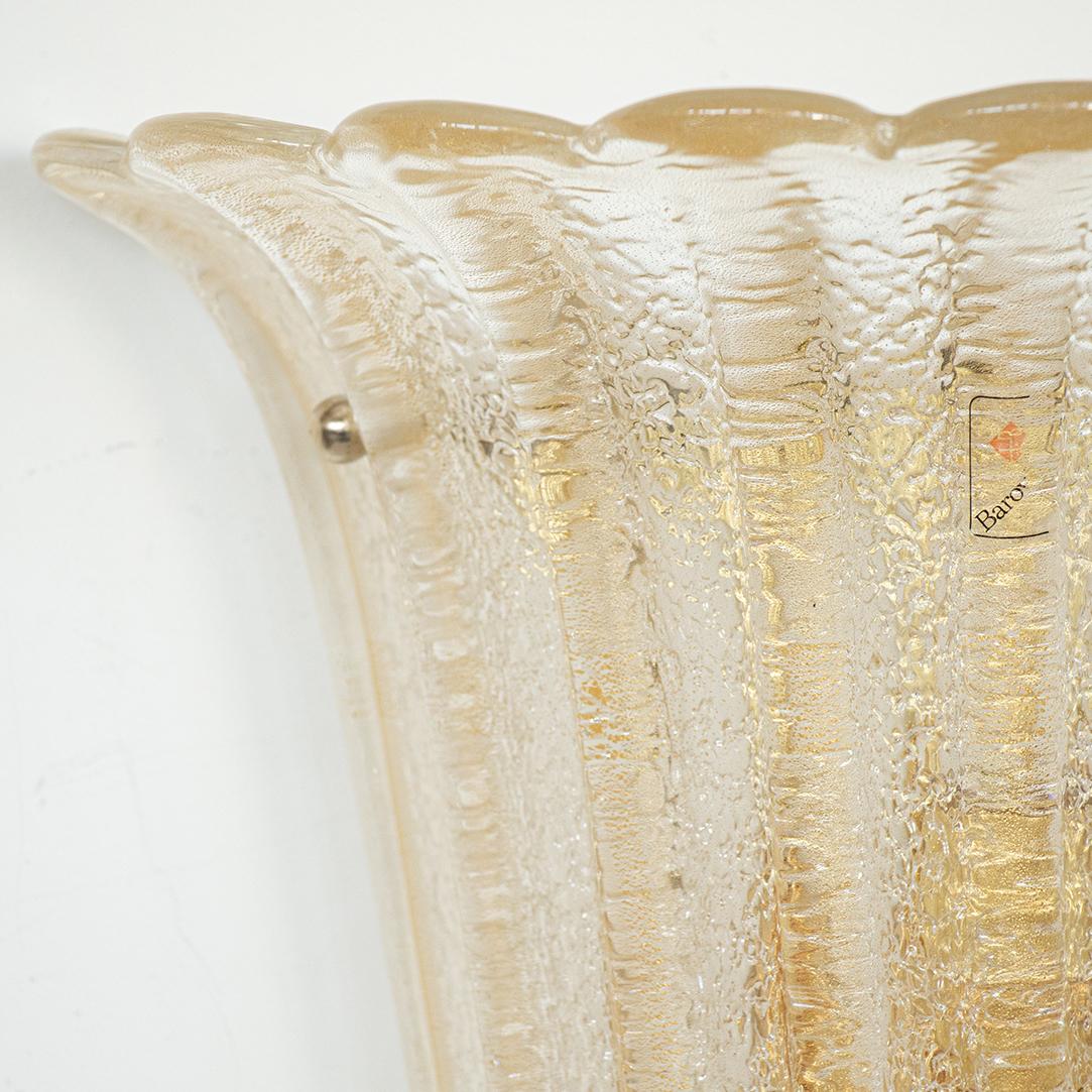 20th Century Pair of Barovier Scalloped Glass Sconces
