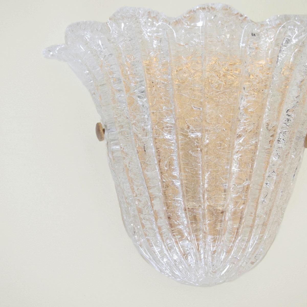 20th Century Pair of Barovier Scalloped Glass Sconces