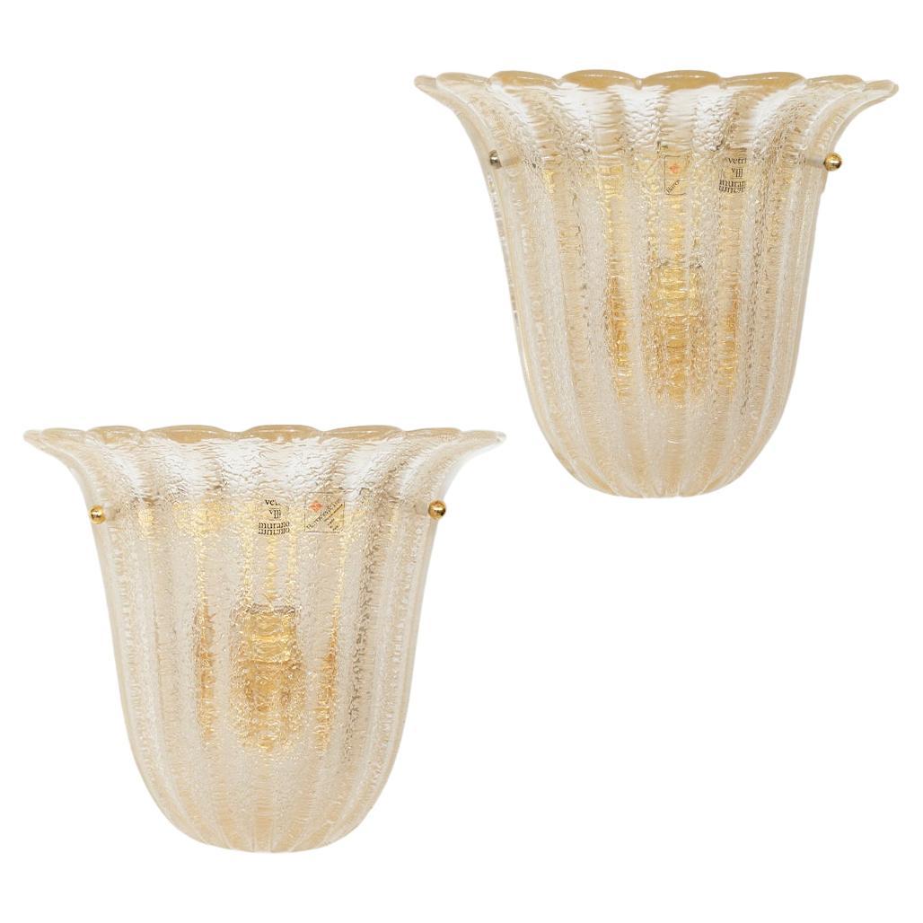 Pair of Barovier Scalloped Glass Sconces