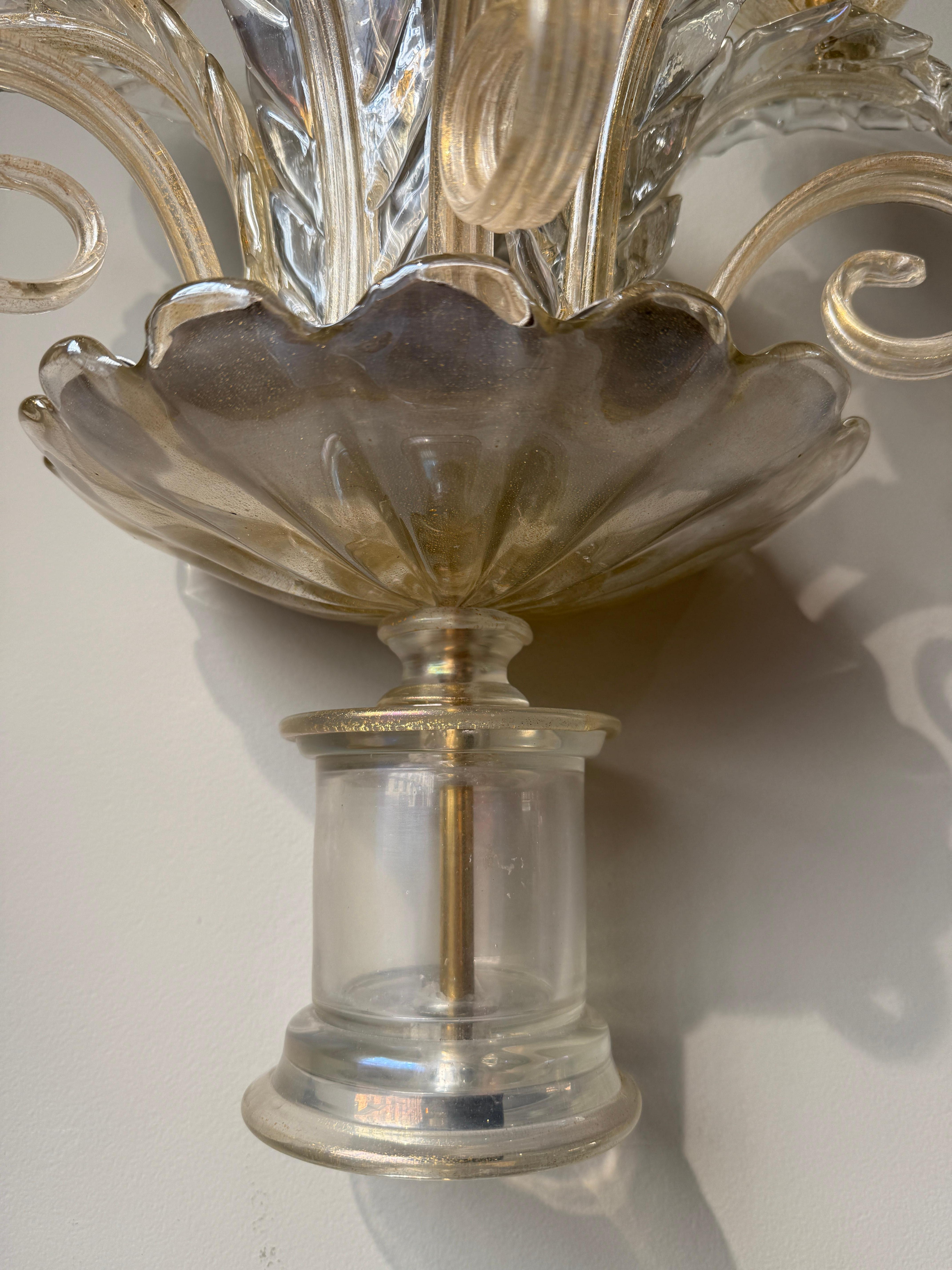 Exquisite pair of Impressive sconces by Barovier et Toso Murano Italy circa 1940
4 arms 
Beautiful condition. 