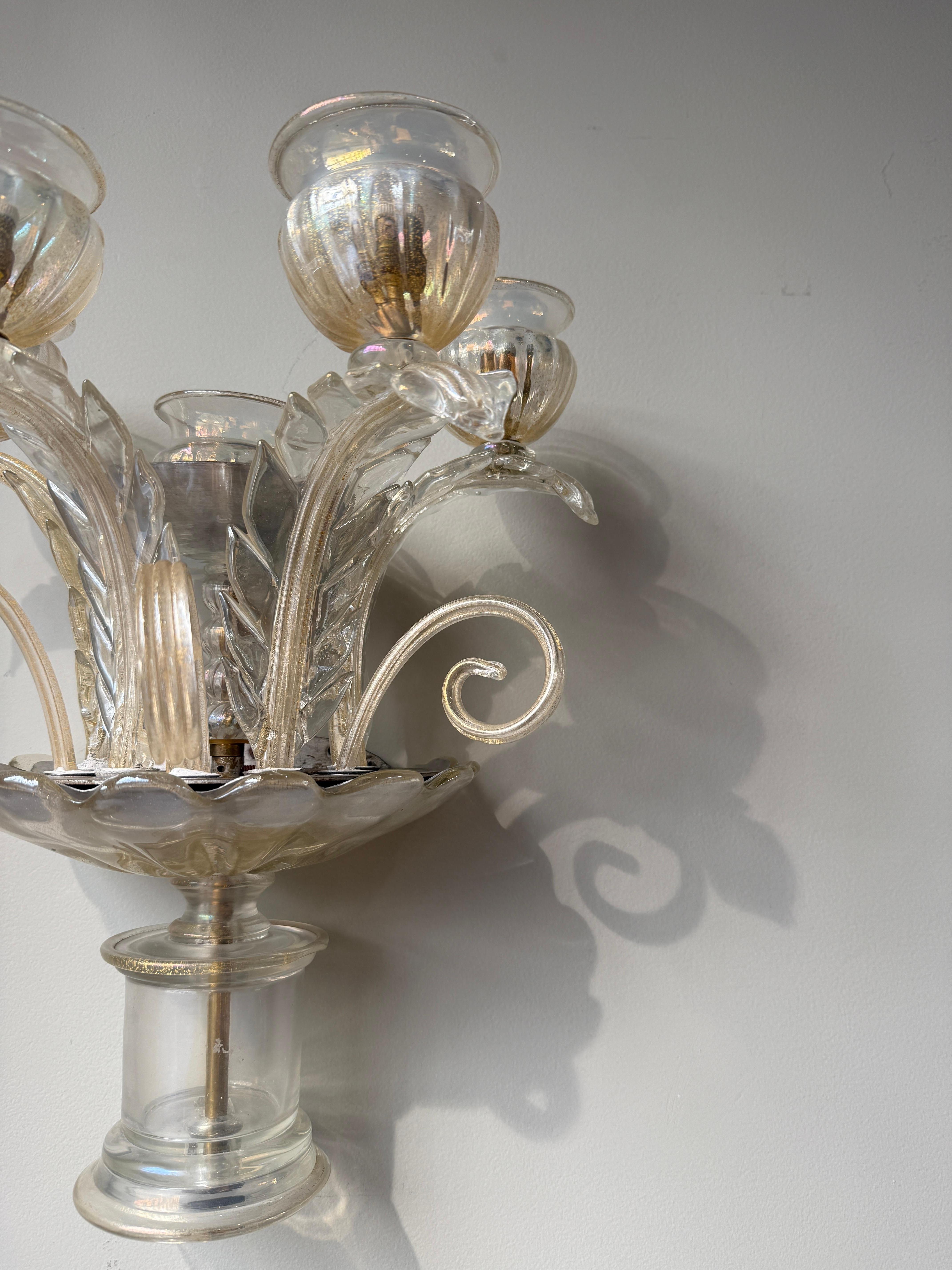 European Pair of Barovier sconces circa 1940 italy For Sale