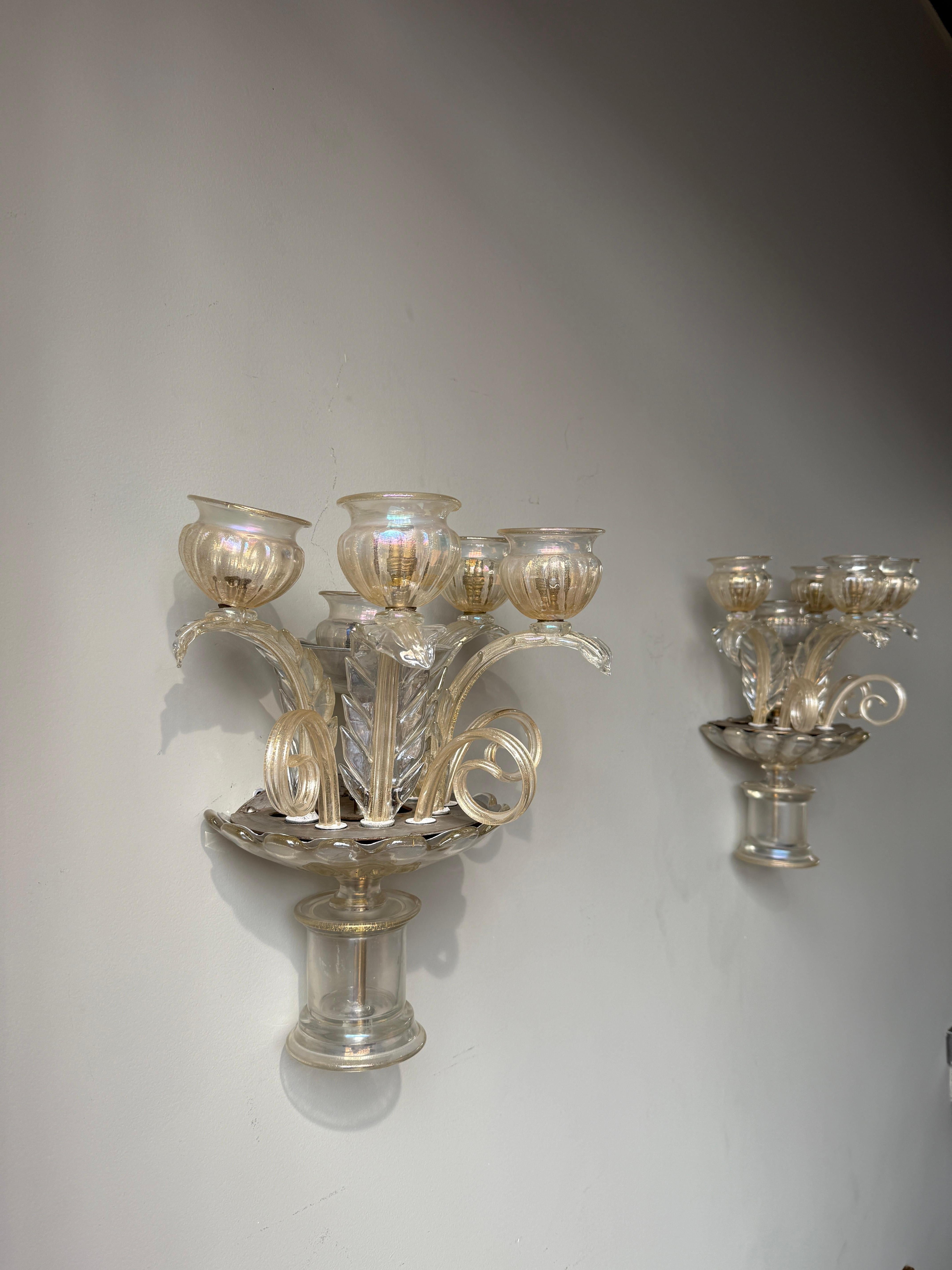 Pair of Barovier sconces circa 1940 italy In Good Condition For Sale In PARIS, FR