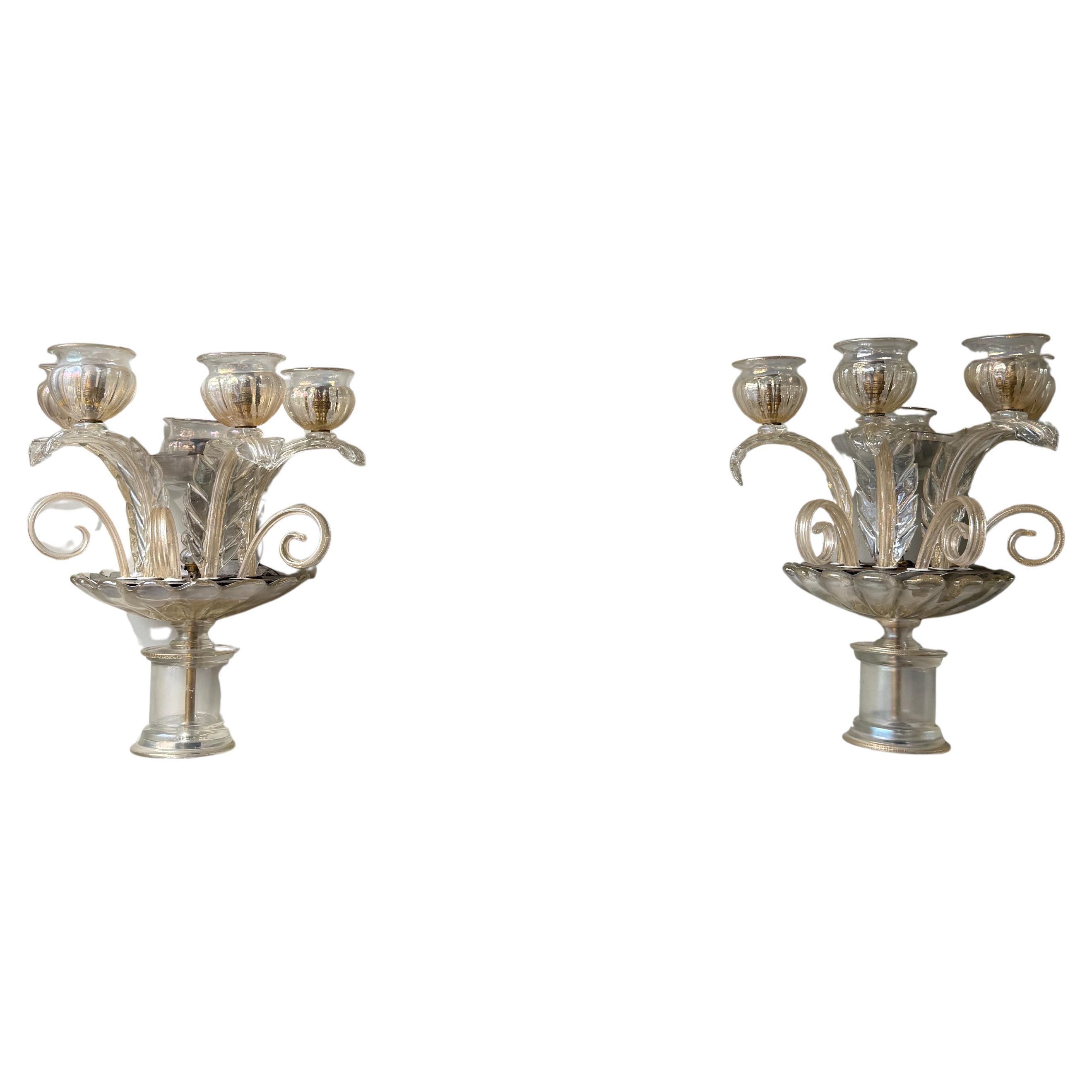 Pair of Barovier sconces circa 1940 italy For Sale