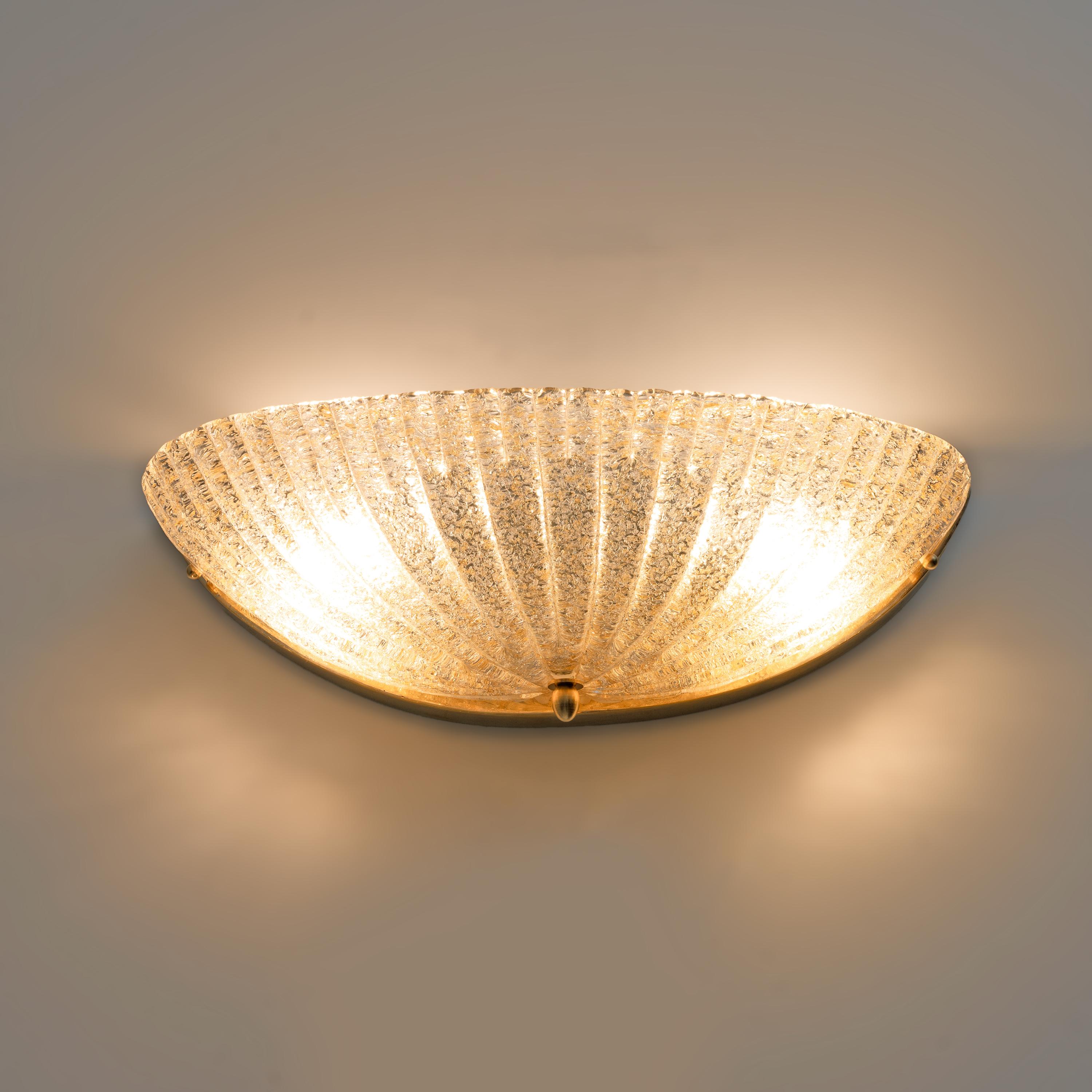 Mid-Century Modern Pair of Barovier Style Mid Century Modern Murano Glass Shell Sconces For Sale