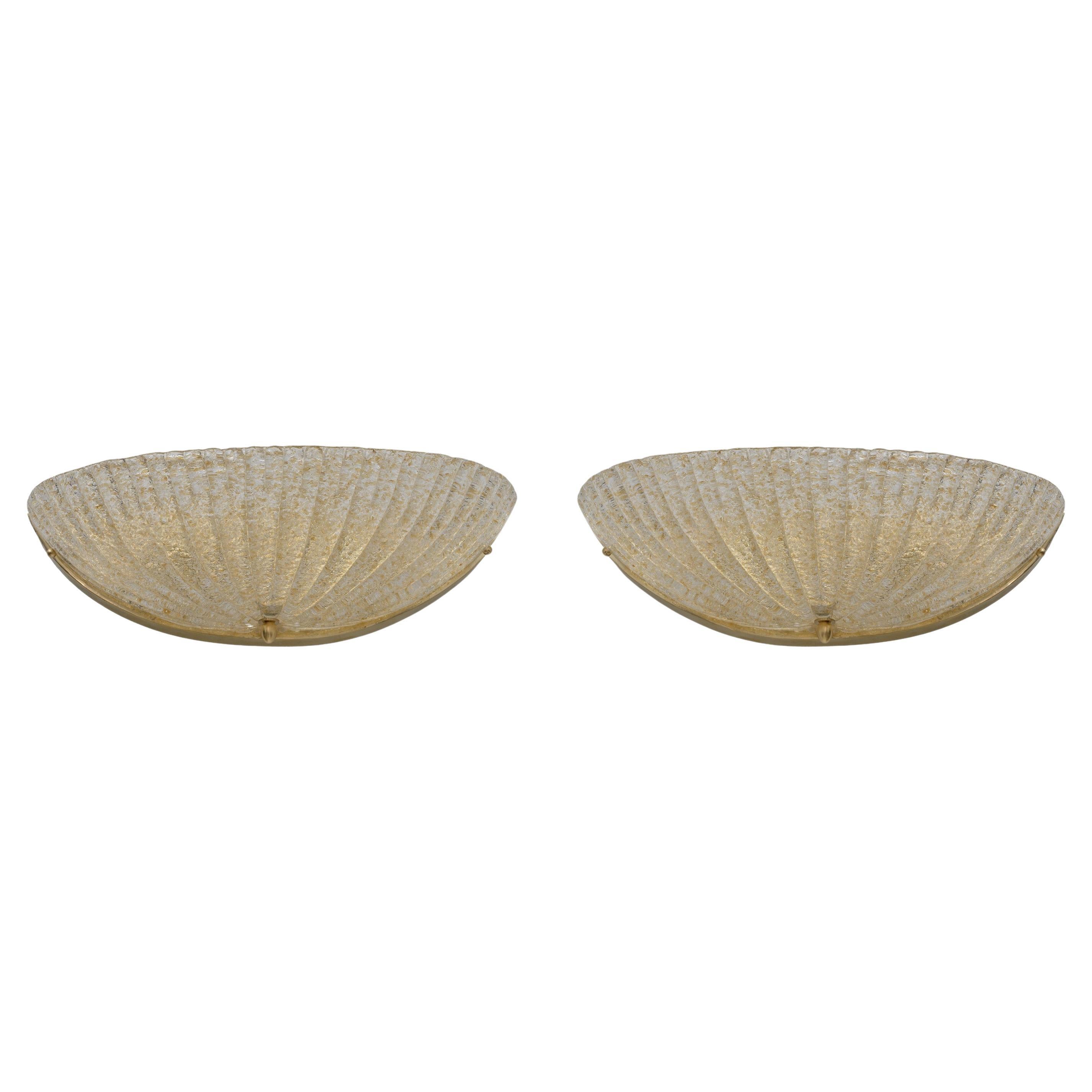 Pair of Barovier Style Mid Century Modern Murano Glass Shell Sconces