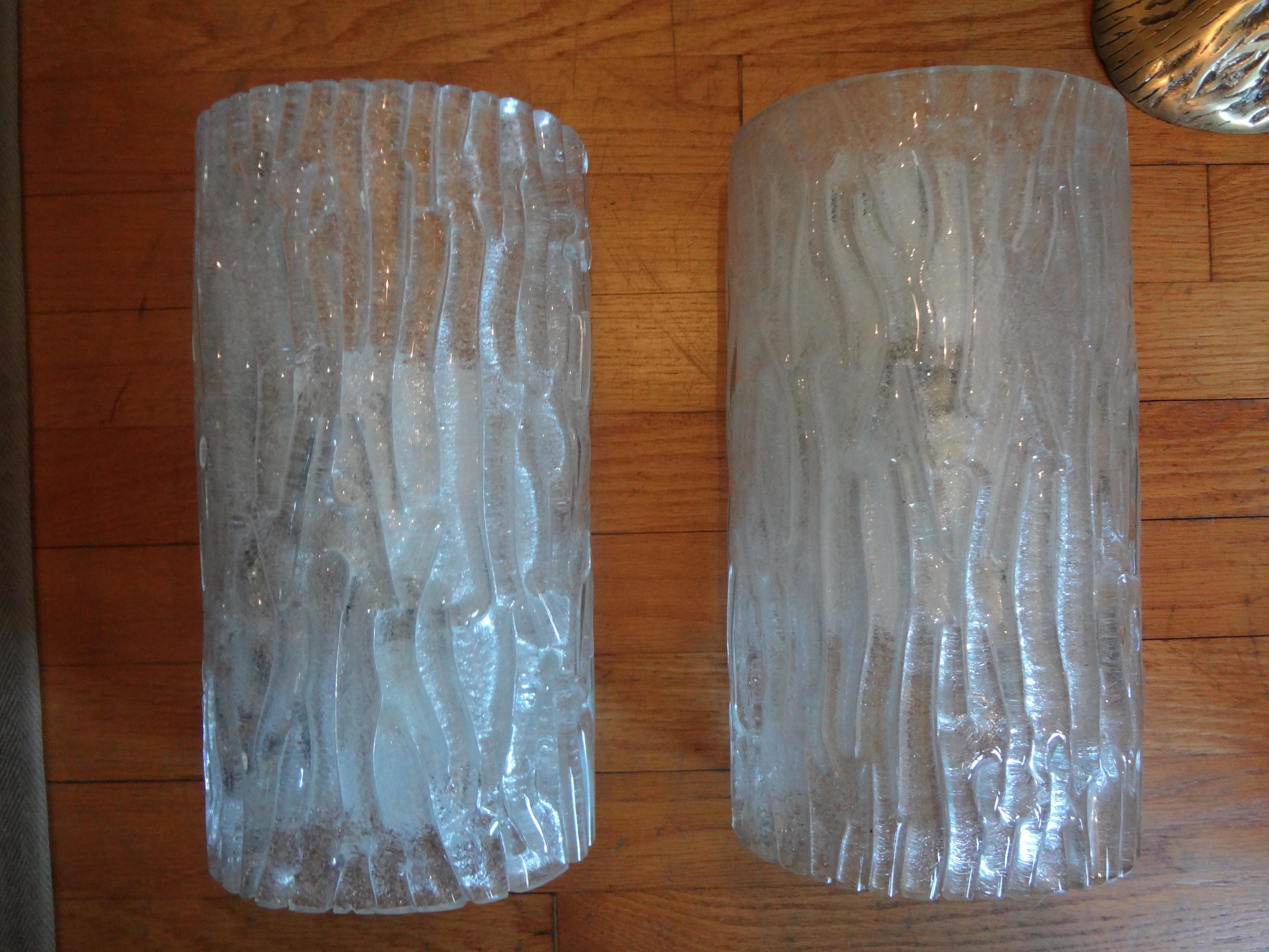 Large pair of vintage Italian Barovier style Murano glass sconces. This great pair of midcentury Murano sconces have been newly wired to U.S. specifications.