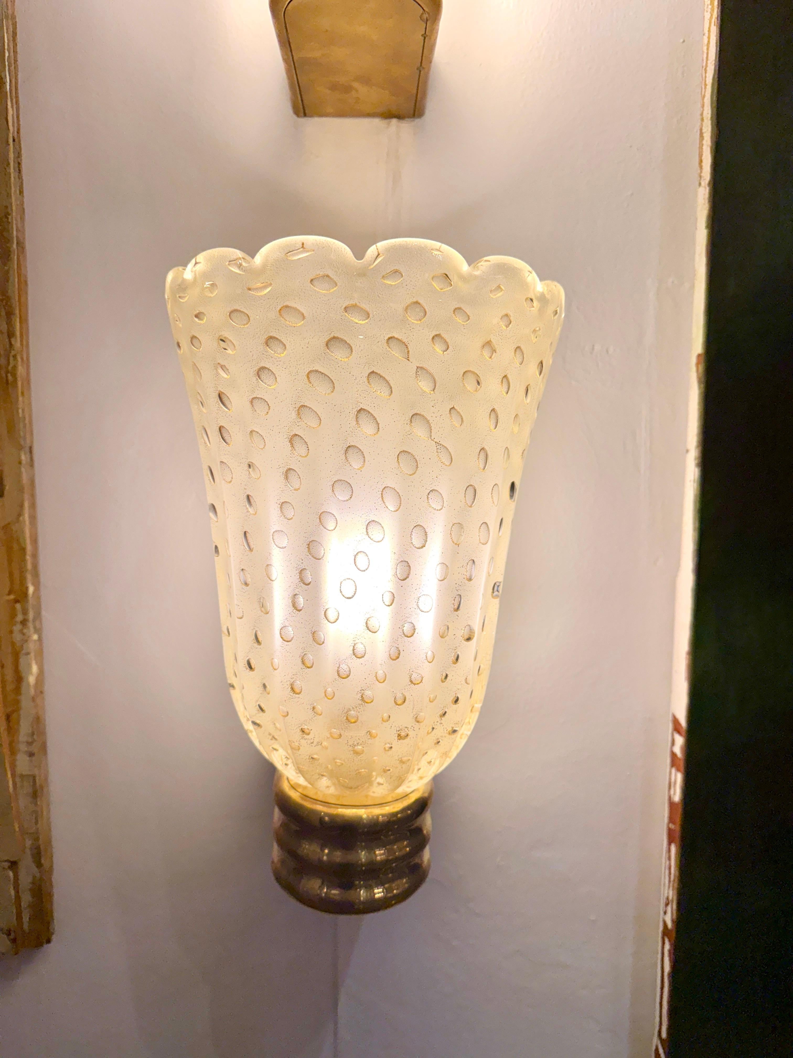 Paar Barovier Stil Murano Pulegoso Gold Glas & Messing Wandleuchter (Italienisch)