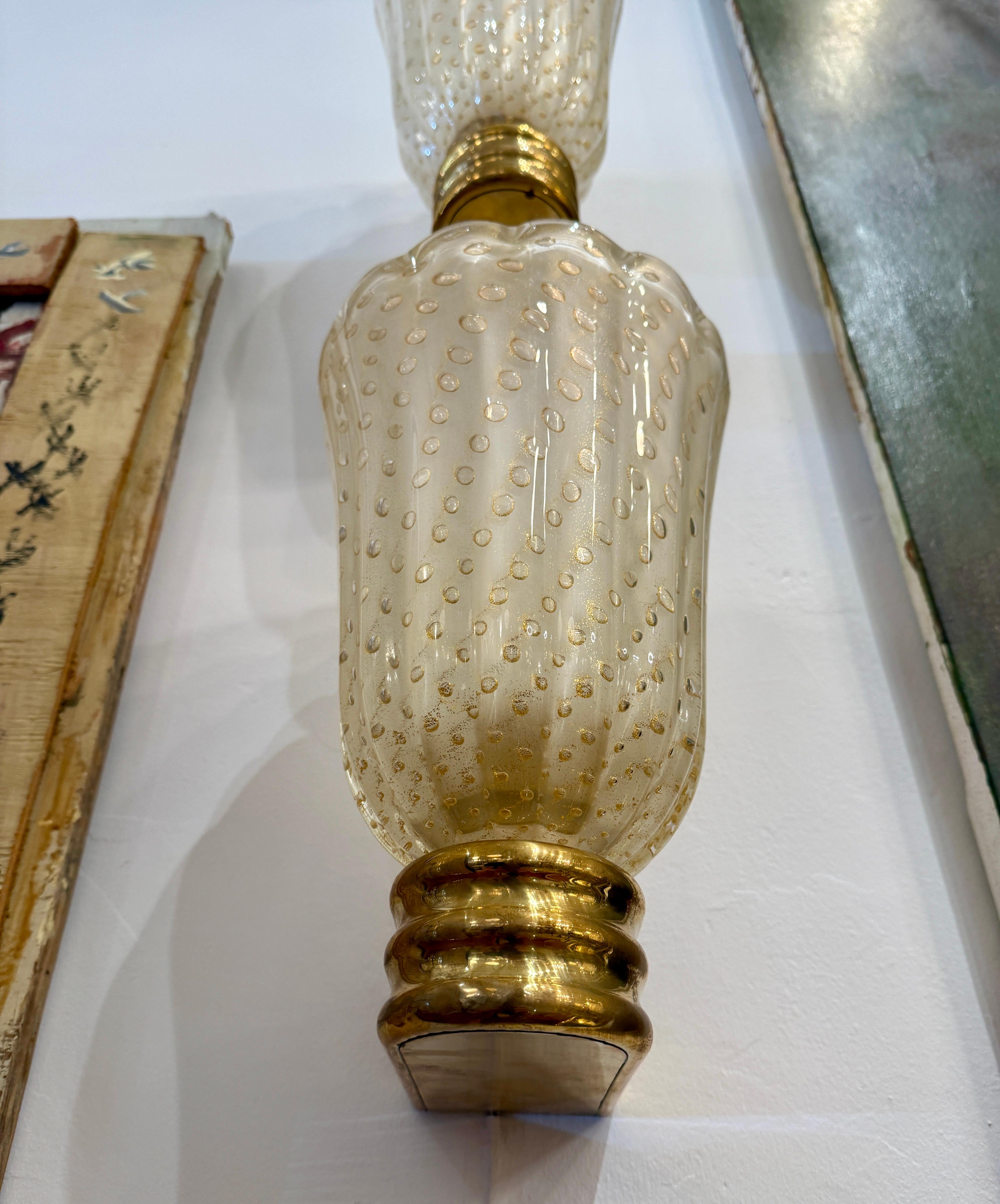 Paar Barovier Stil Murano Pulegoso Gold Glas & Messing Wandleuchter 2
