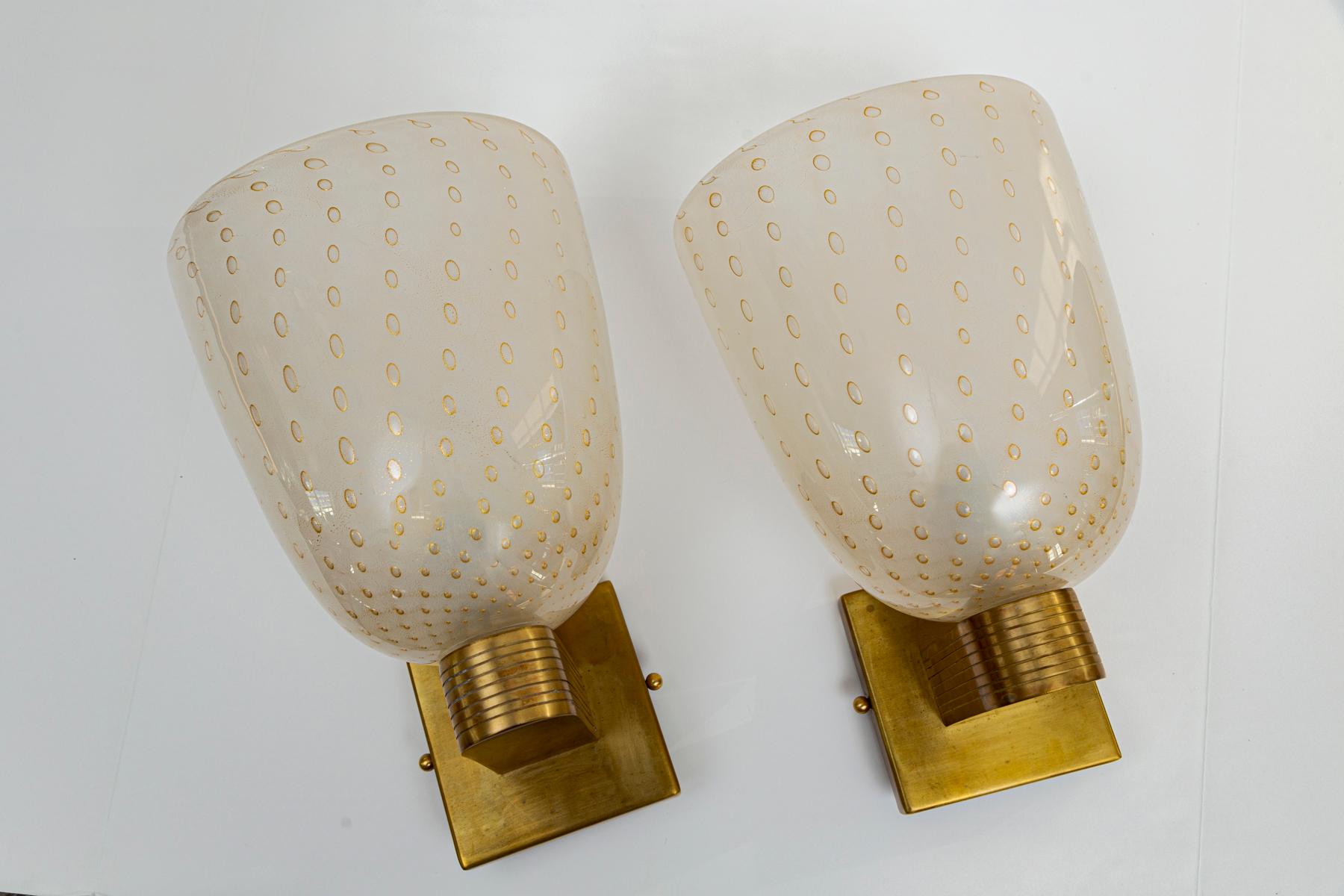 Art Deco Pair of Barovier Style Wall Lights, Contemporary, UL Certified