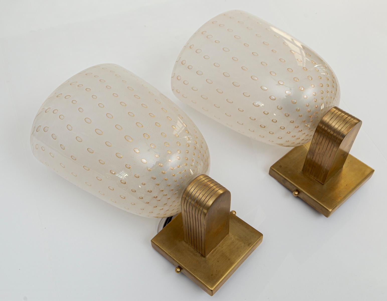 Italian Pair of Barovier Style Wall Lights, Contemporary, UL Certified For Sale