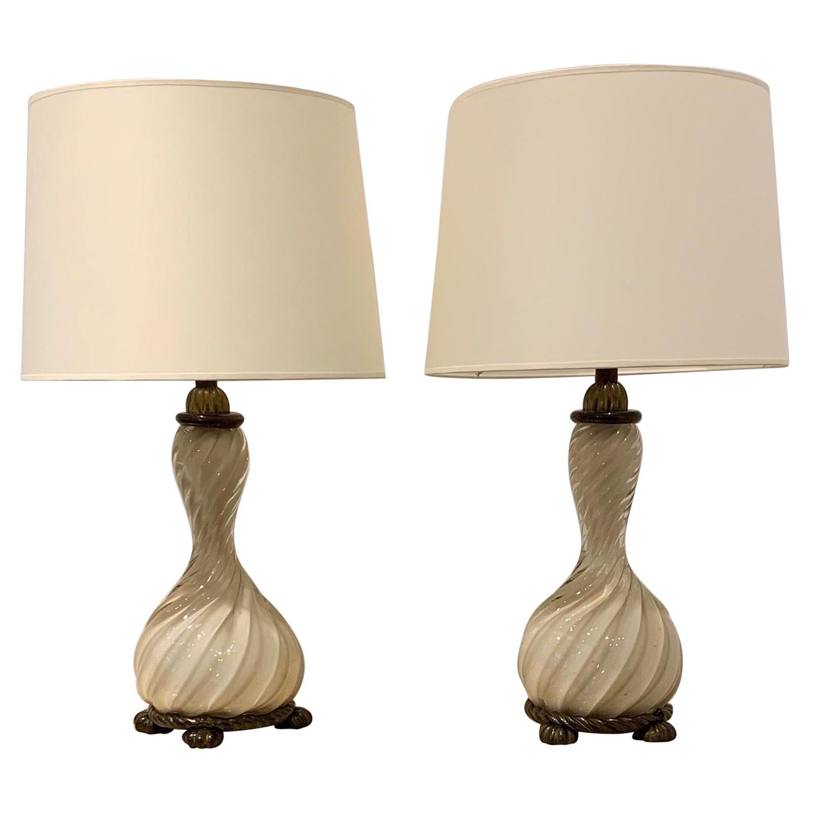 Pair of Barovier Table Lamps, 1940s