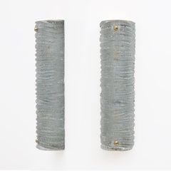 Pair of Barovier & Toso Art Deco Style Brass and Aquamarine Murano Glass Sconces