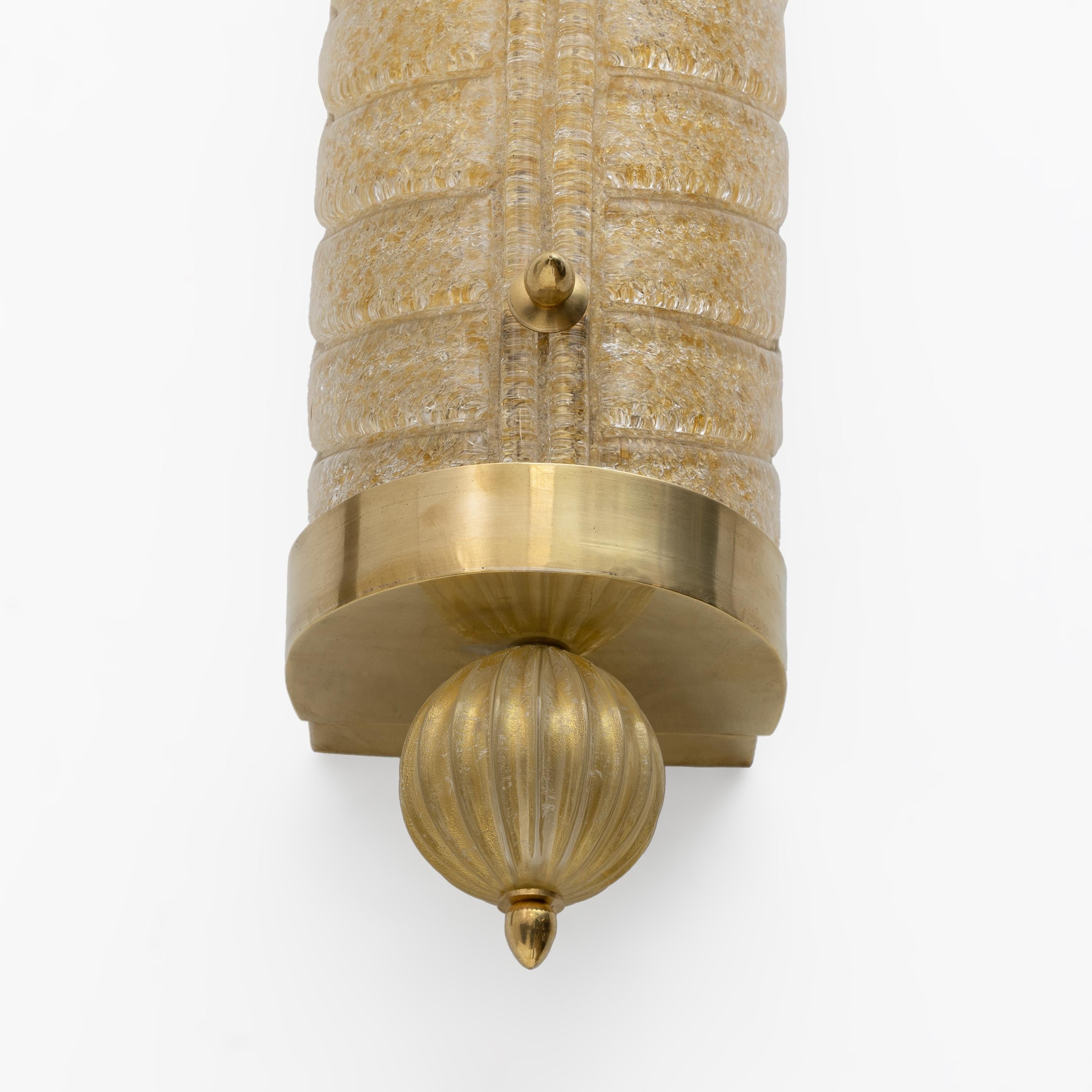 Pair of Barovier & Toso Art Deco Style Brass and Murano Glass Sconces For Sale 1