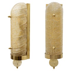Pair of Barovier & Toso Art Deco Style Brass and Murano Glass Sconces
