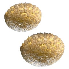 Pair of Barovier & Toso Ceiling Light Murano Glass Gold and Ice Flowers Basket