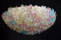 Pair of Amazing Murano Glass Multicolor Flowers Basket Ceiling Lights, 1960'