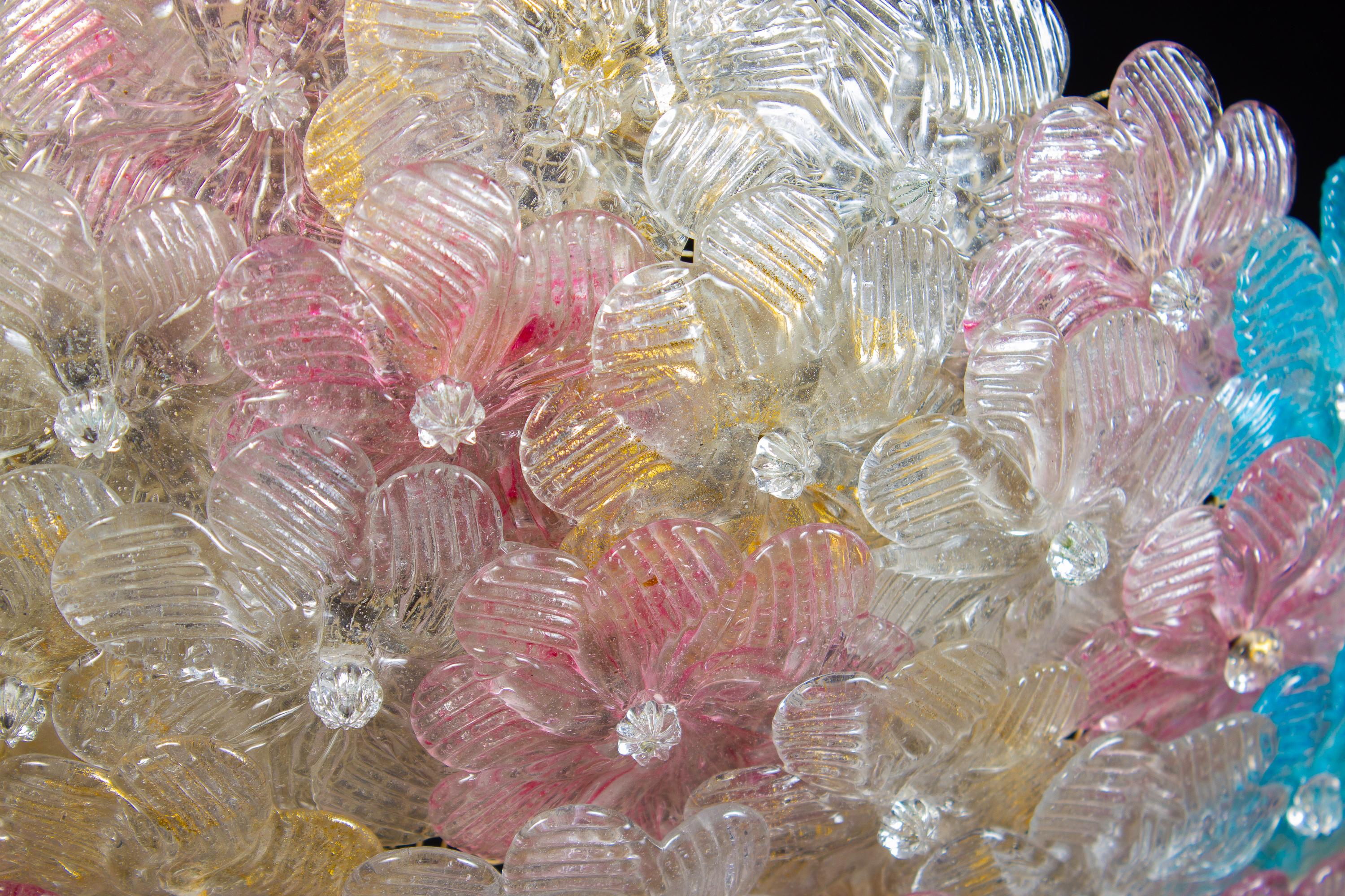 Italian Pair of Delicious Murano Glass Multicolor Flowers Basket Ceiling Lights, 1960' For Sale