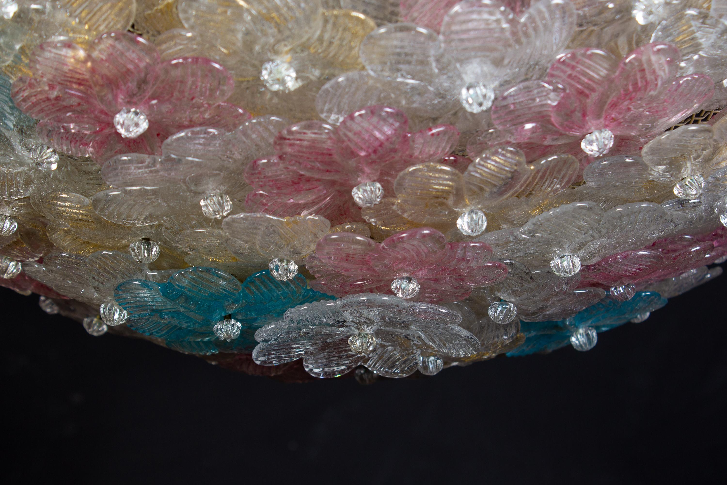 Mid-20th Century Pair of Delicious Murano Glass Multicolor Flowers Basket Ceiling Lights, 1960' For Sale