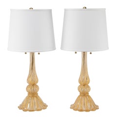 Pair of "Cordonato d'Oro" Murano Table Lamps, circa 1950s