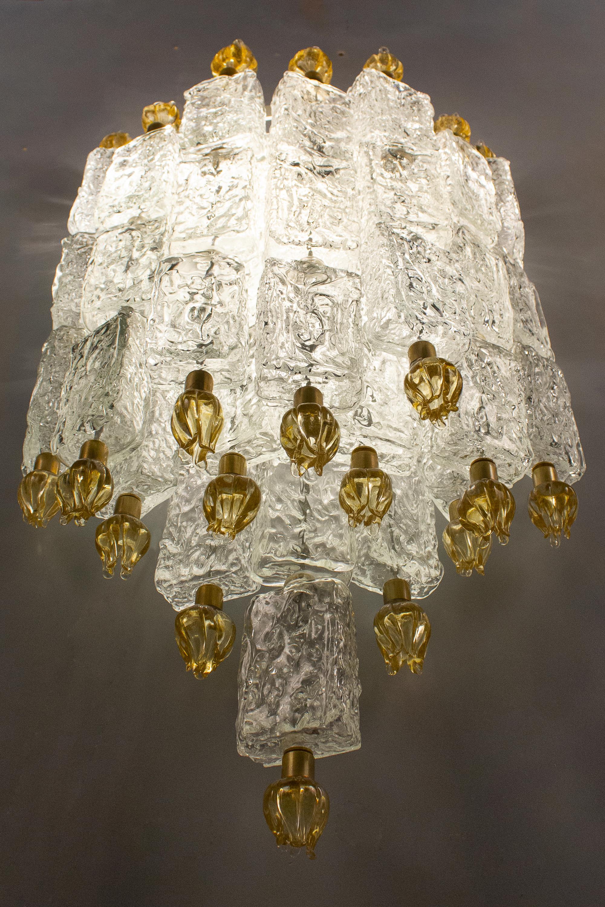 Pair of Barovier & Toso Glass Blocks with Gold Tulip Sconces, 1940 For Sale 4
