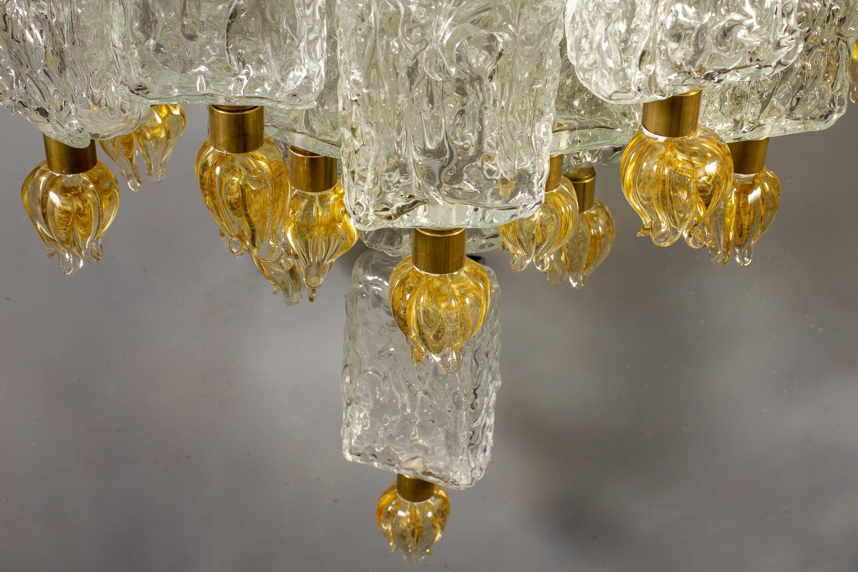 Pair of Barovier & Toso Glass Blocks with Gold Tulip Sconces, 1940 For Sale 6