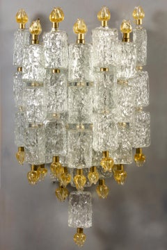Pair of Barovier & Toso Glass Blocks with Gold Tulip Sconces, 1940
