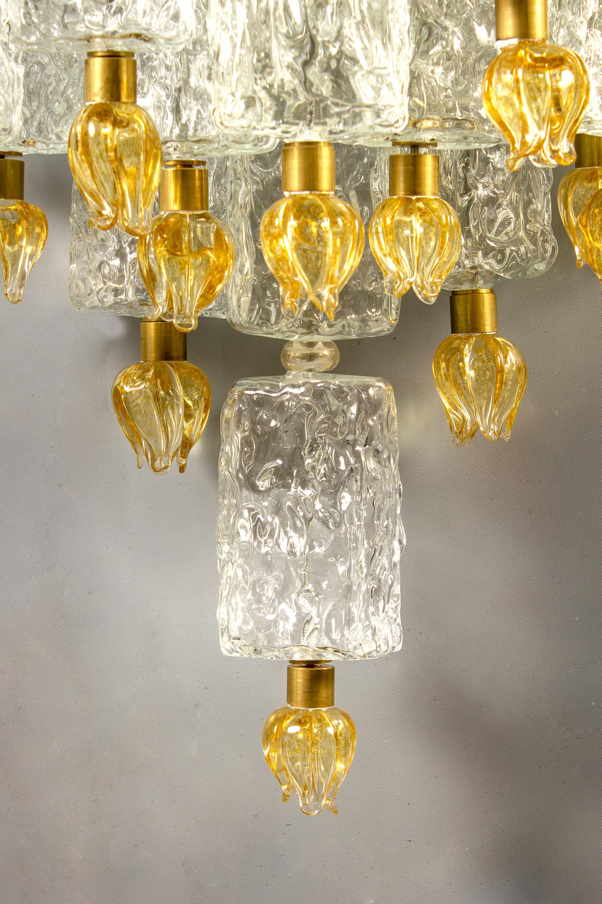 Pair of Barovier & Toso Glass Blocks with Gold Tulip Sconces, 1940 In Excellent Condition For Sale In Rome, IT